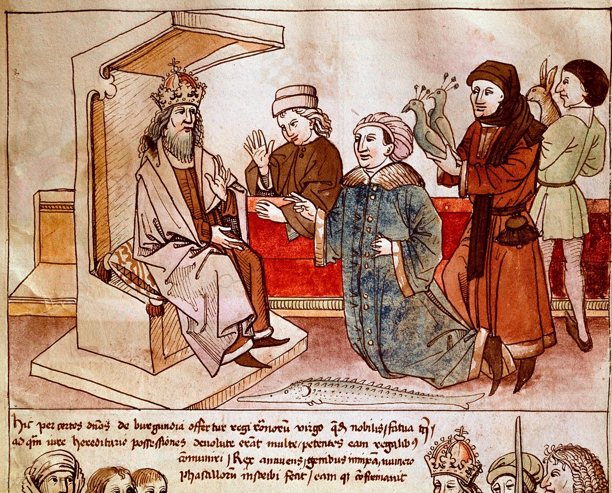 Segismundo I de Luxemburgo (1368-1437), emperador del Sacro Imperio recibe el tributo de los pueblos sometidos. Miniatura de 