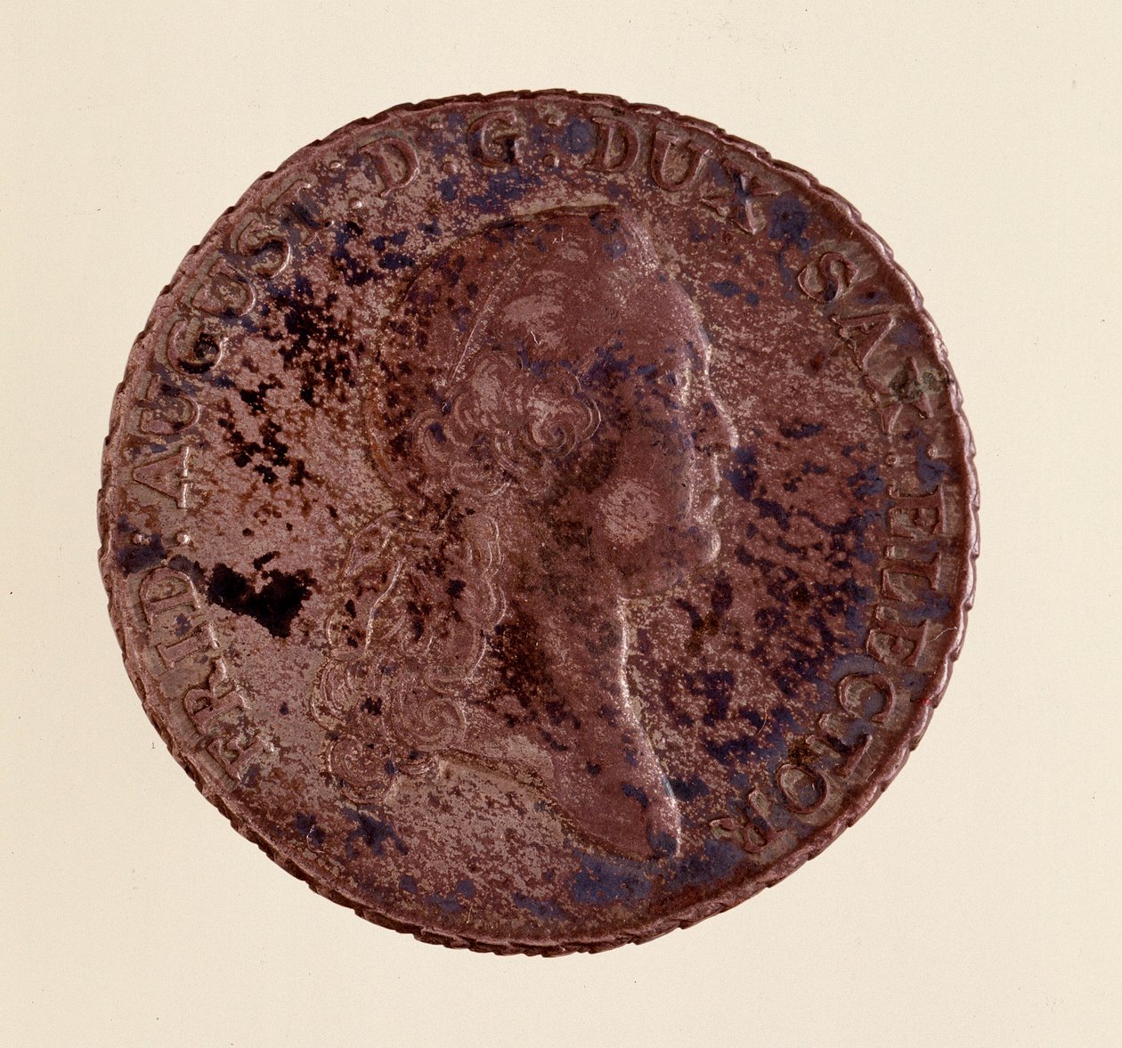 Moneda de plata (tálero) de Sajonia: reinado de Federico Augusto I de Sajonia (1750-1827). Diam. 3.9 cm Nápoles, museo arqueológico de German School