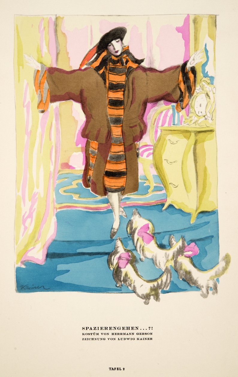 "Spazierengehen", publicidad de vestuario de Hermann Gerson, de Styl, pub.1922 (impresión en pochoir). de German School
