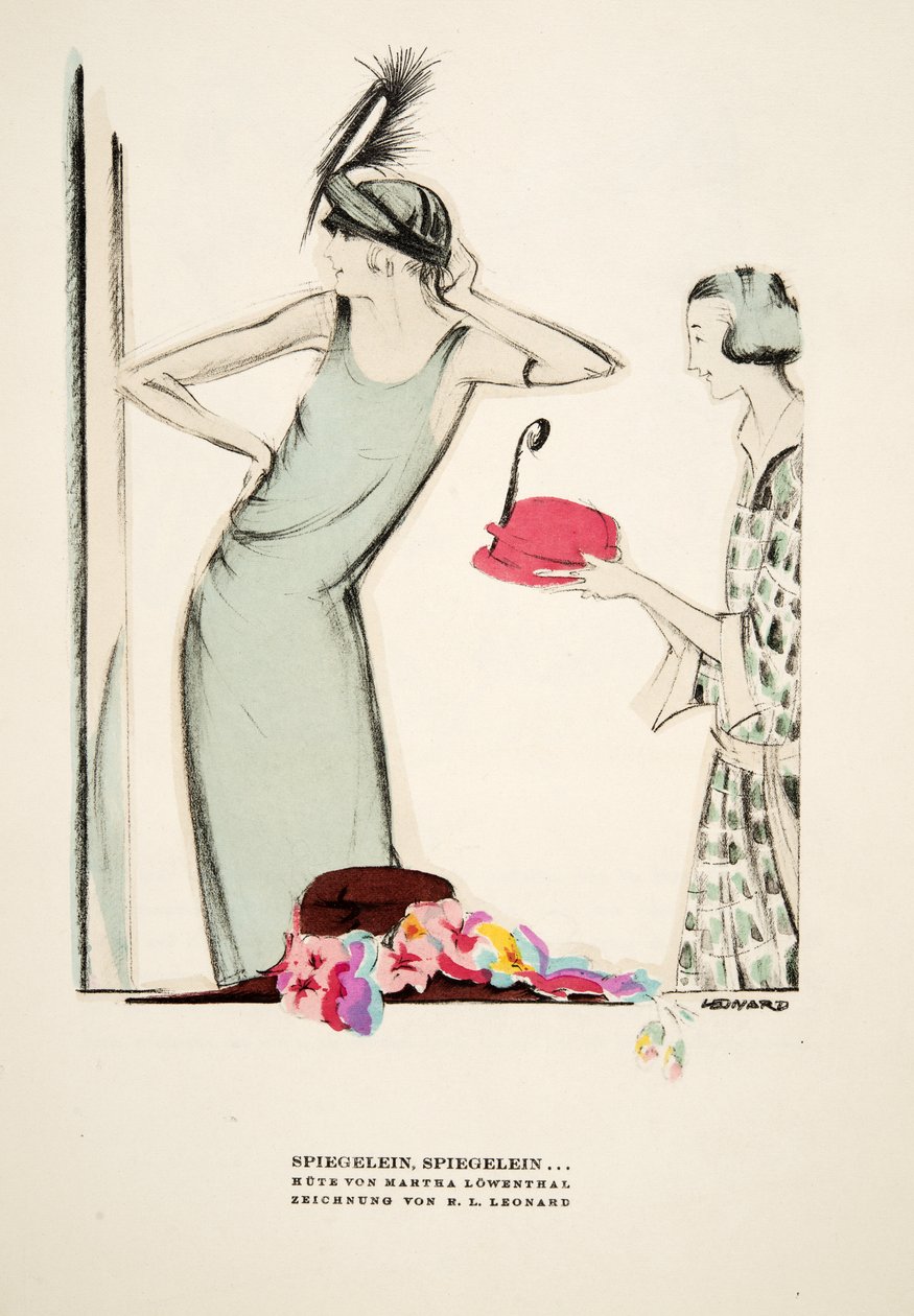 Spiegelein, Spiegelein .., sombreros de Martha Lowenthal, de Styl, pub.1922 (impresión pochoir) de German School