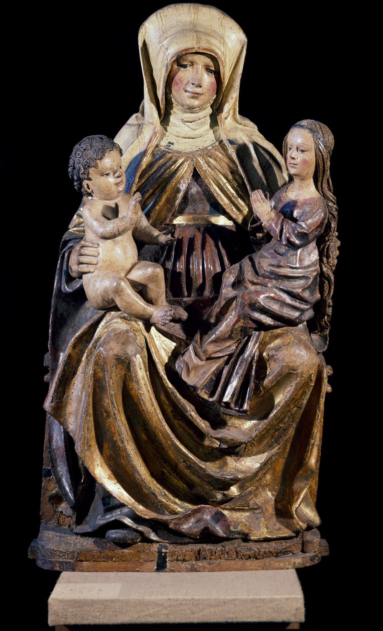 Santa Ana con la Virgen y el Niño, escultura de la escuela de Suabia del Sur, Alemania de German School
