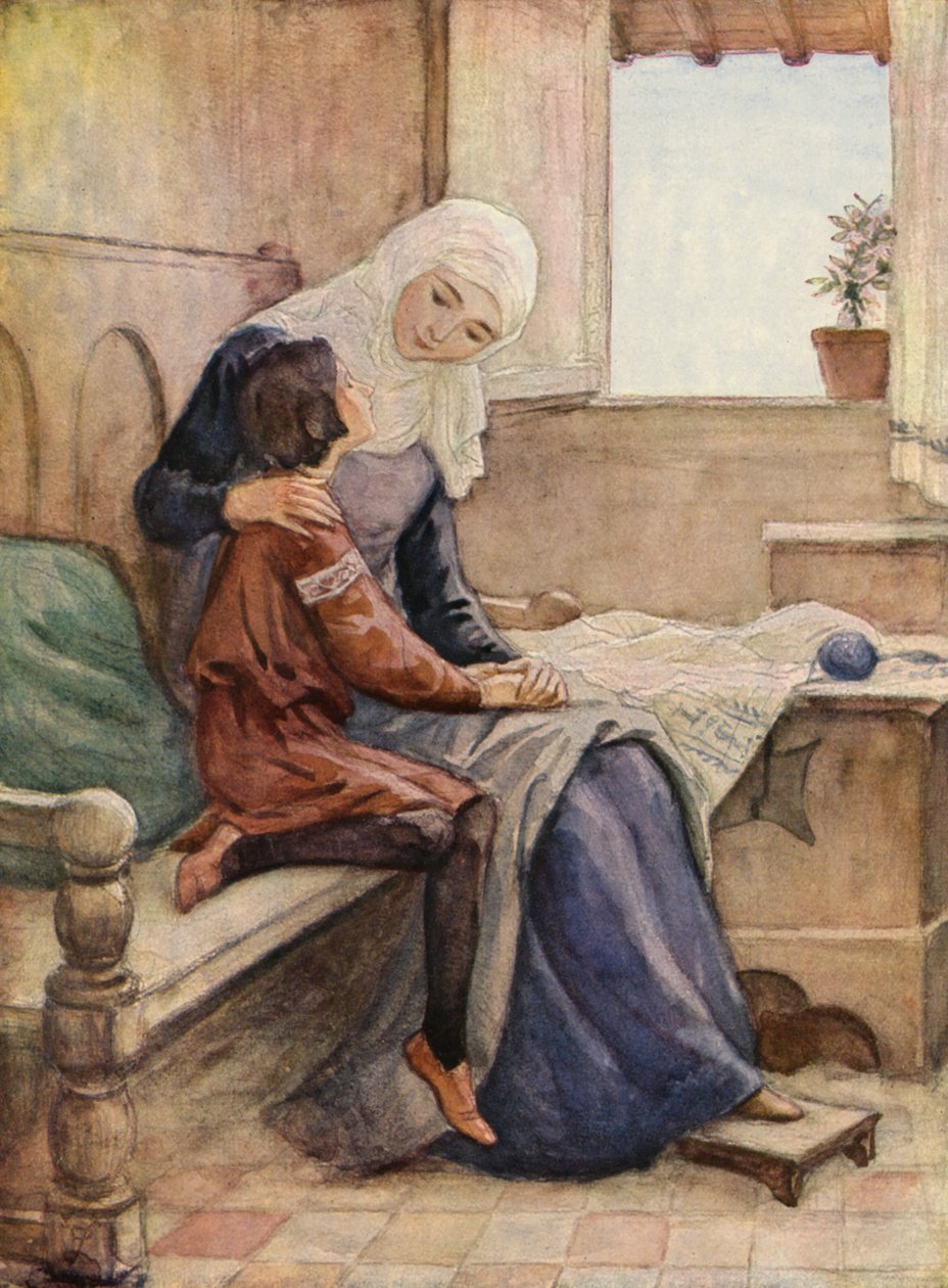 San Francisco y su madre (litografía en color) de German School
