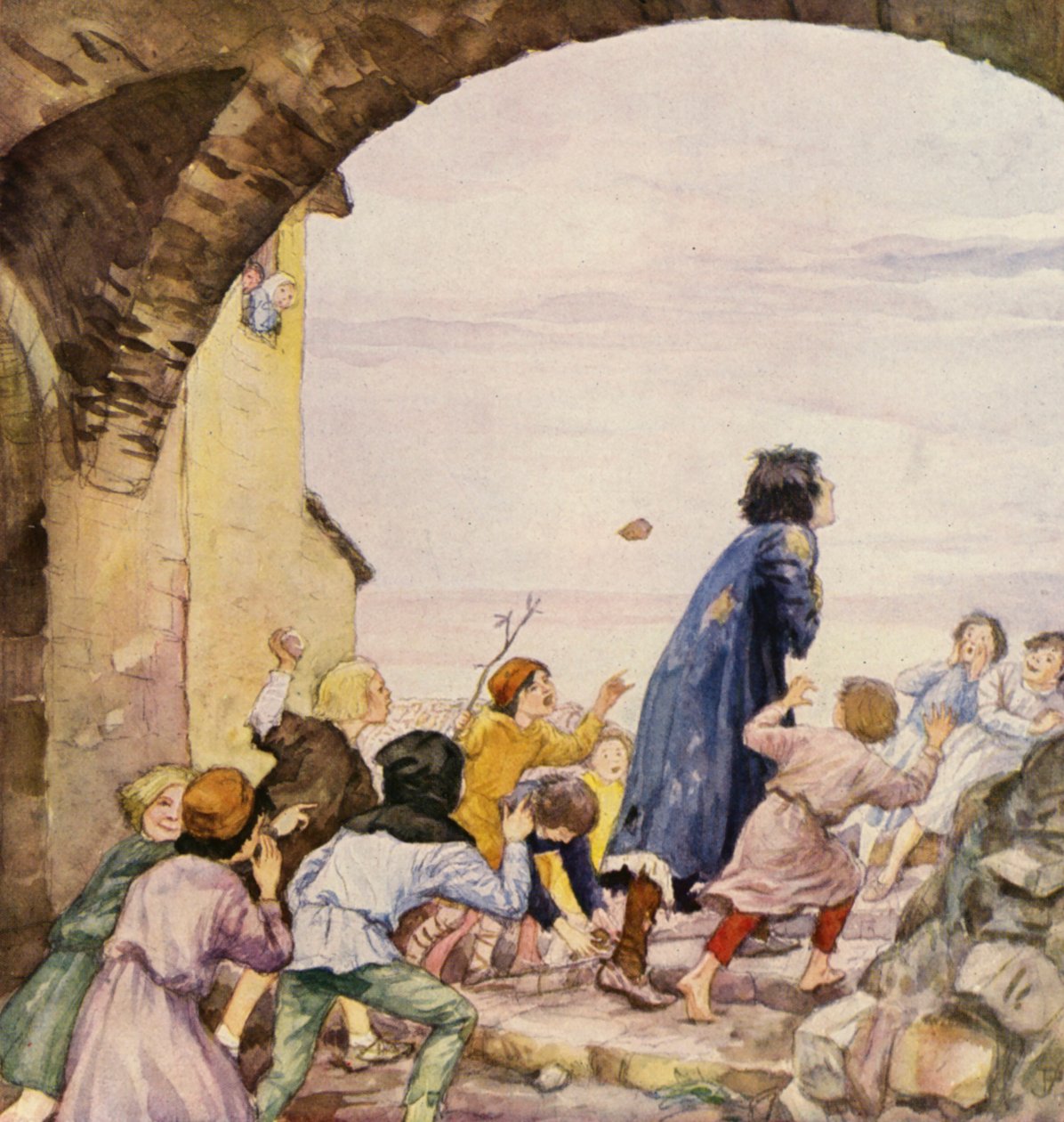 San Francisco burlado por niños (litografía en color) de German School