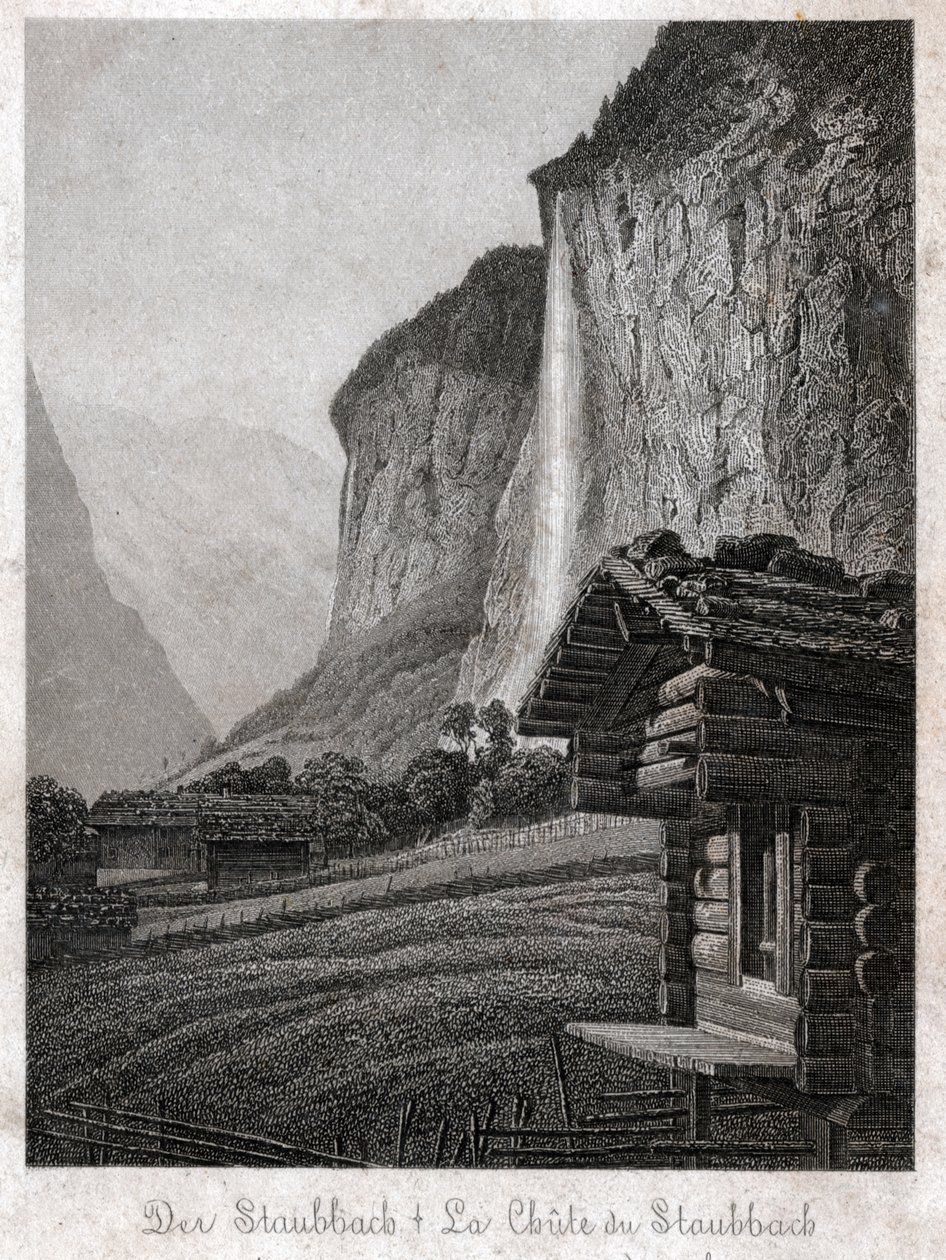 Cascada de Staubbach (grabado, ca. 1830) de German School