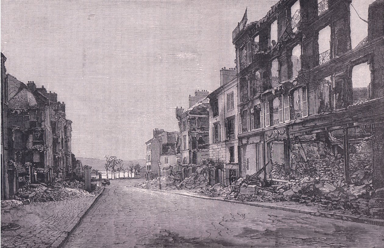 Calle en St Cloud, Cassells History of the War between France and Germany publicado por Cassell and Company Limited, c.1890 de German School