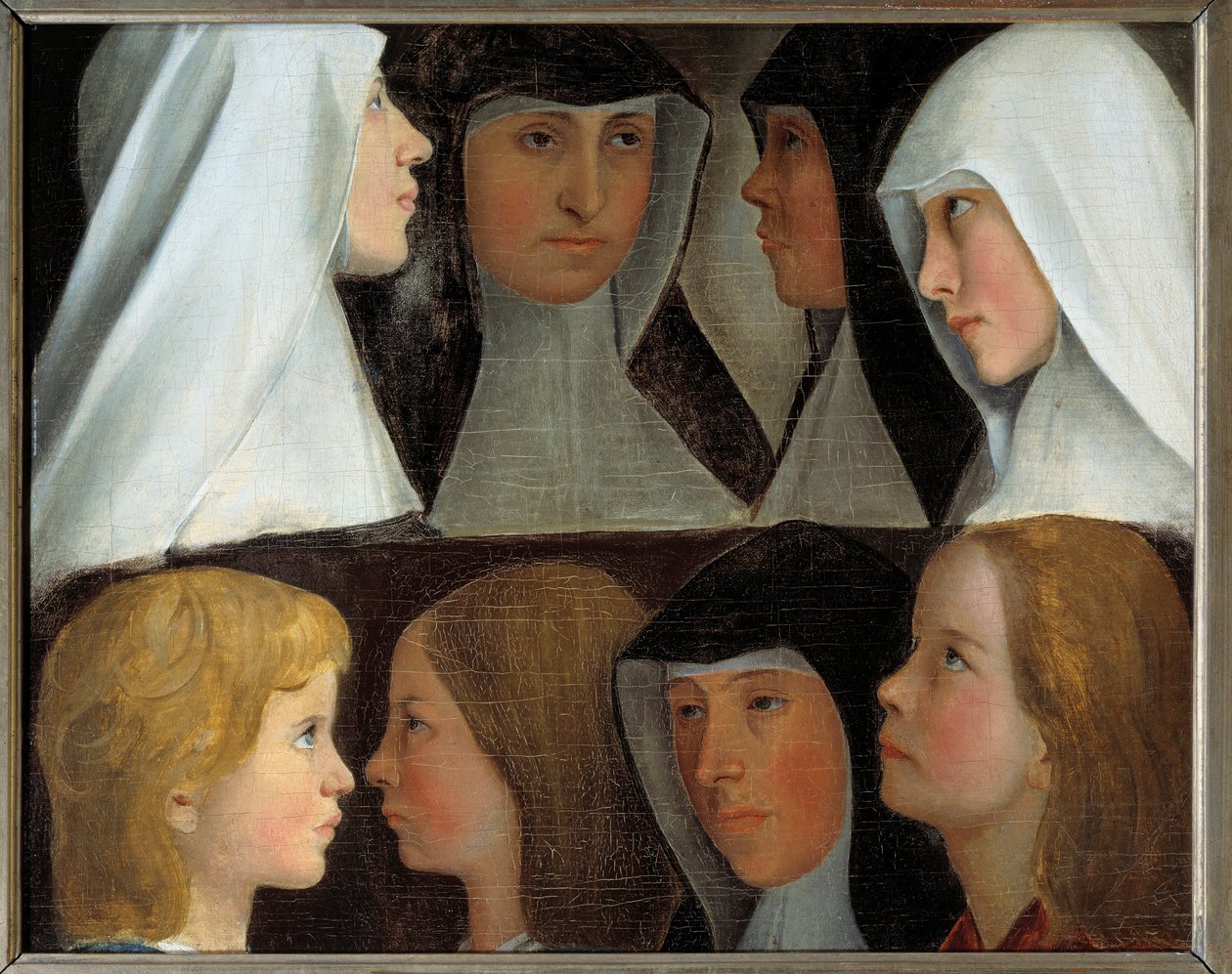 Estudios de postulantes y novicias de la Orden de San Benito Pintura de la escuela alemana del siglo XIX Roanne, museo Joseph Dechelette de German School