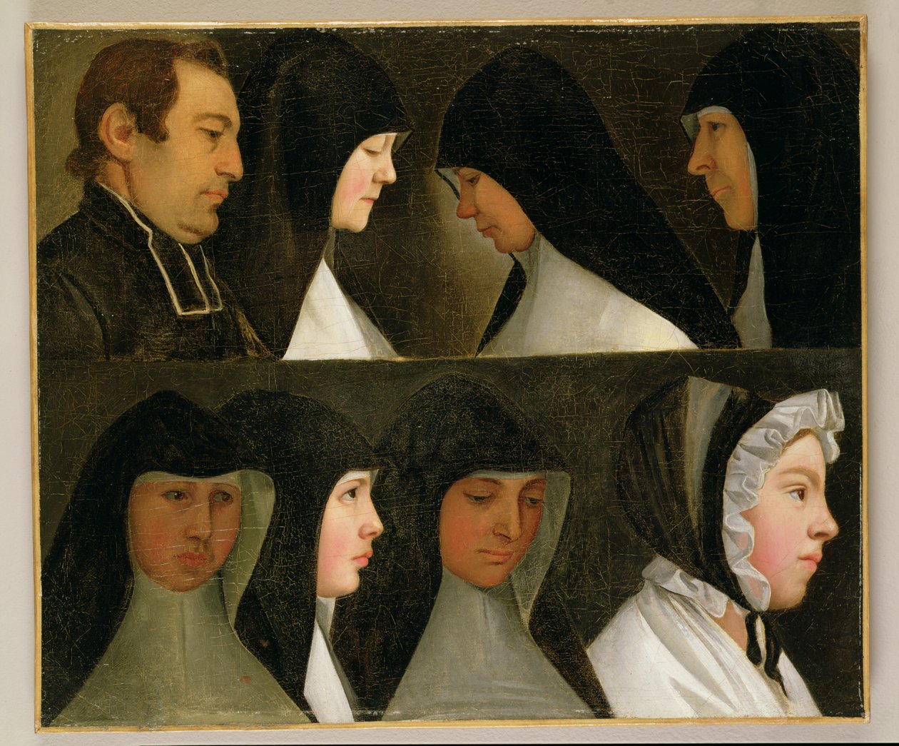 Estudio de monjas, una novicia y un abad de German School