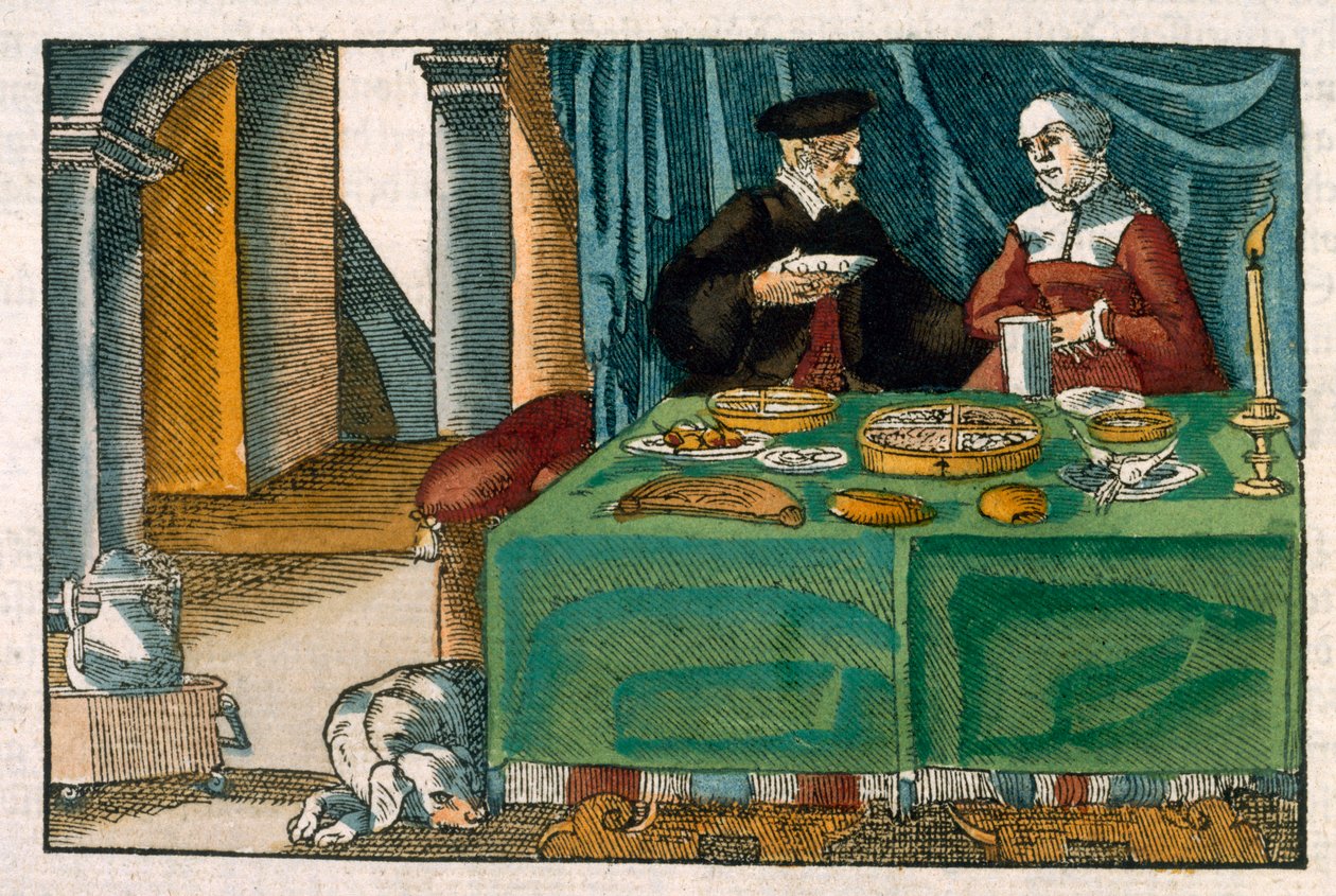 Mesa de cena, de un manuscrito alemán, c.1650 de German School