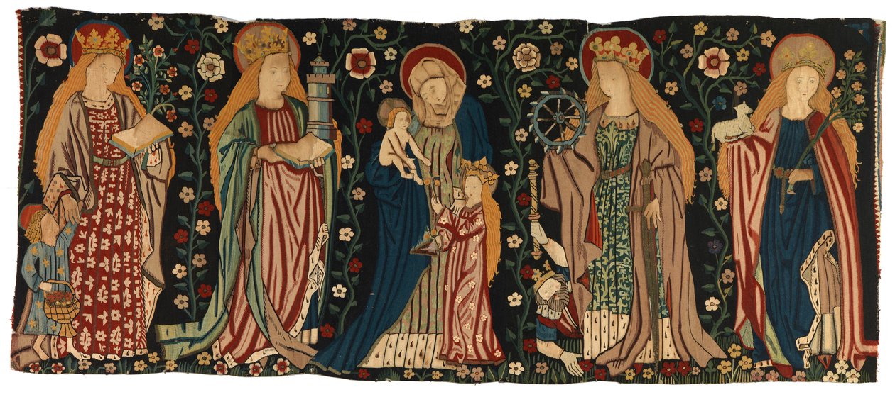 Antependio de tapiz que representa a Santa Ana, la Virgen y Cristo, y cuatro santas, procedente de Renania Media de German School
