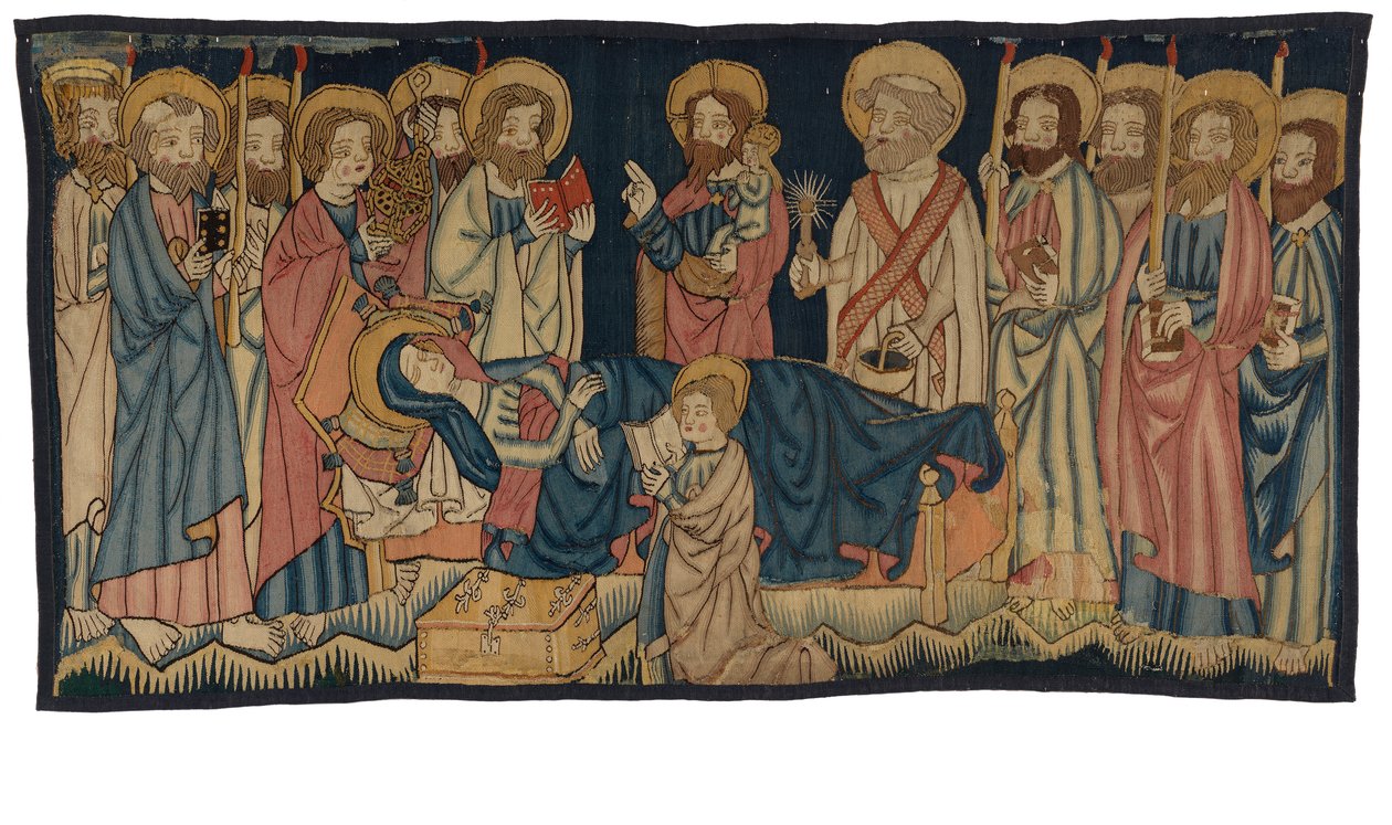 Panel de tapiz que representa la Muerte de la Virgen, de Renania Media, posiblemente Tréveris, mediados del siglo XV (lana) de German School