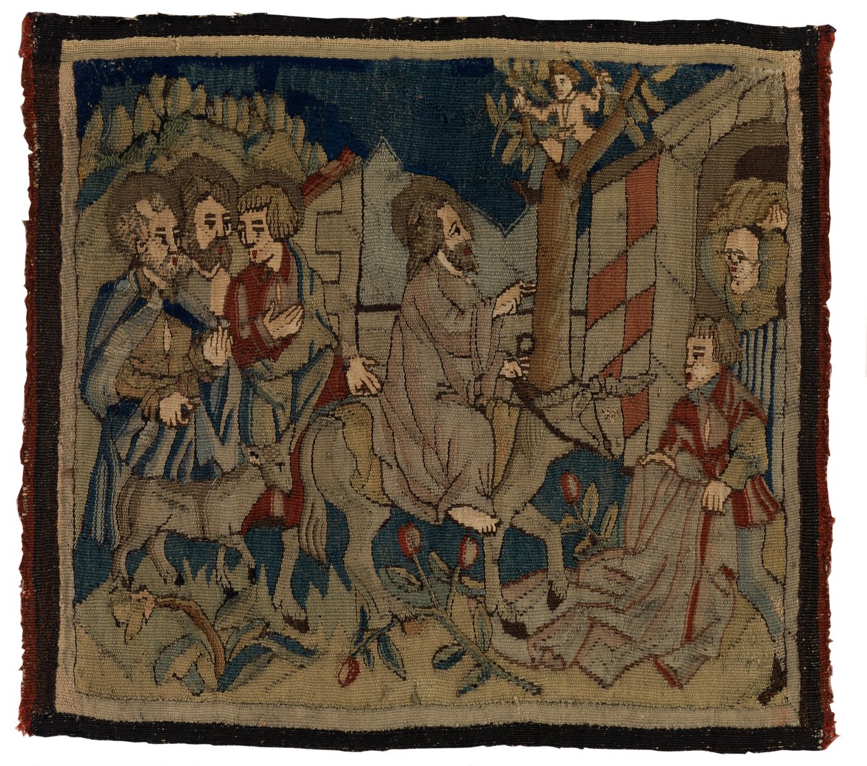 Panel de tapiz con escenas de la Pasión de un antependium, de Alta Renania (lana y lino) de German School