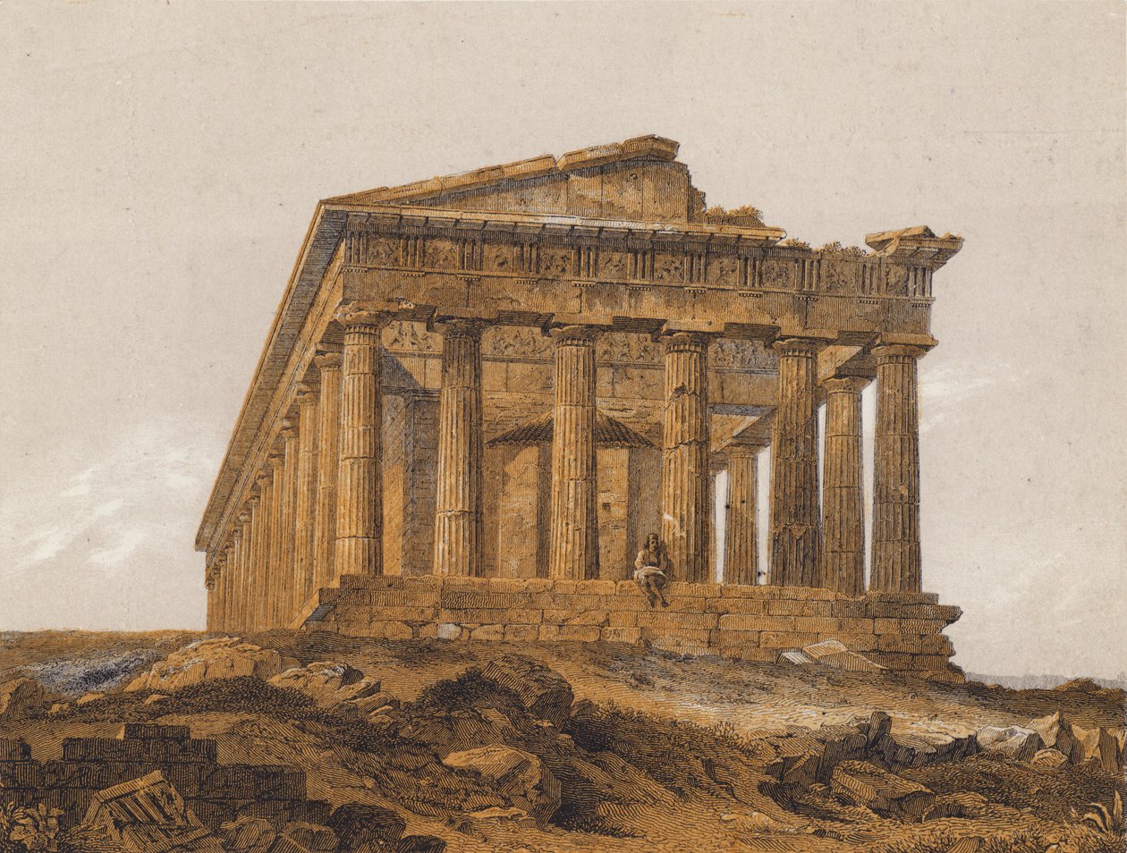 Templo de Hefesto, Atenas, Grecia (litografía en color) de German School