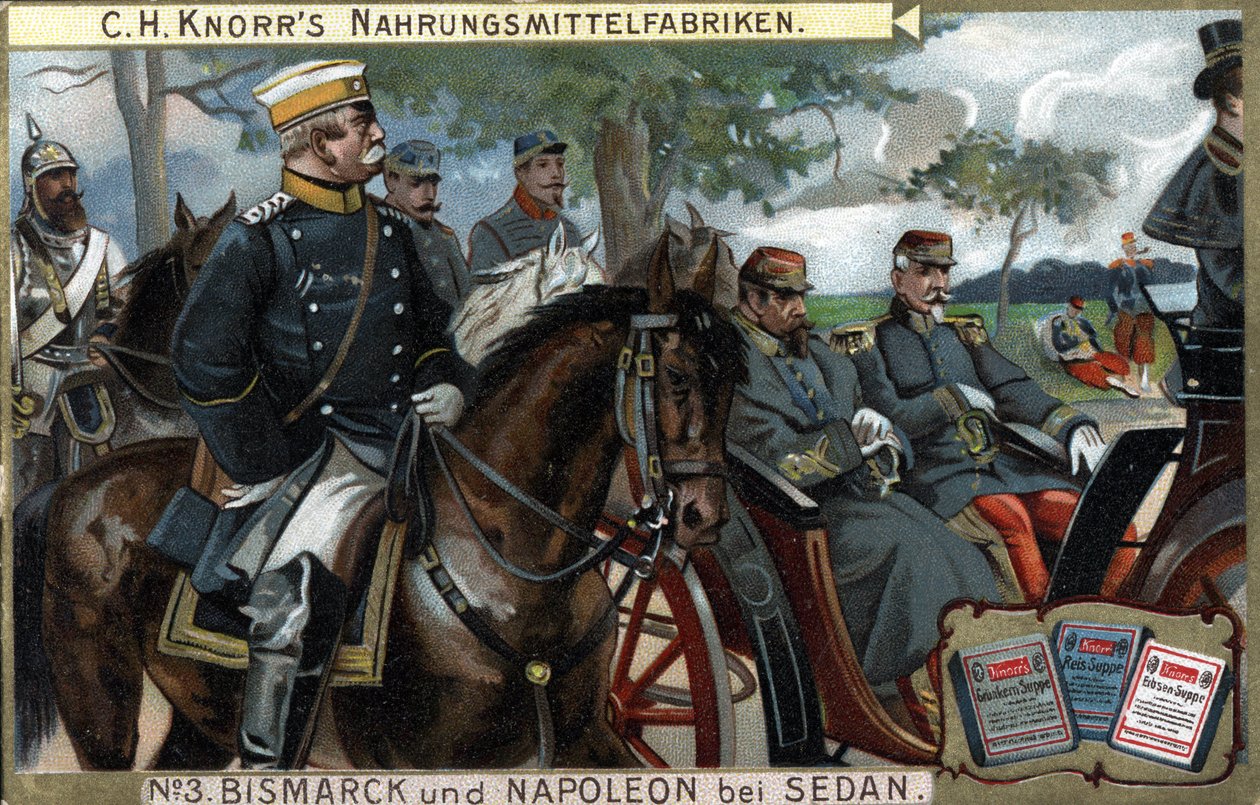 La Batalla de Sedan, Guerra de 1870: El General Otto von Bismarck (1815-1898), Rey de Prusia escoltando al Emperador Napoleón III (Louis Napoleón Bonaparte) de German School