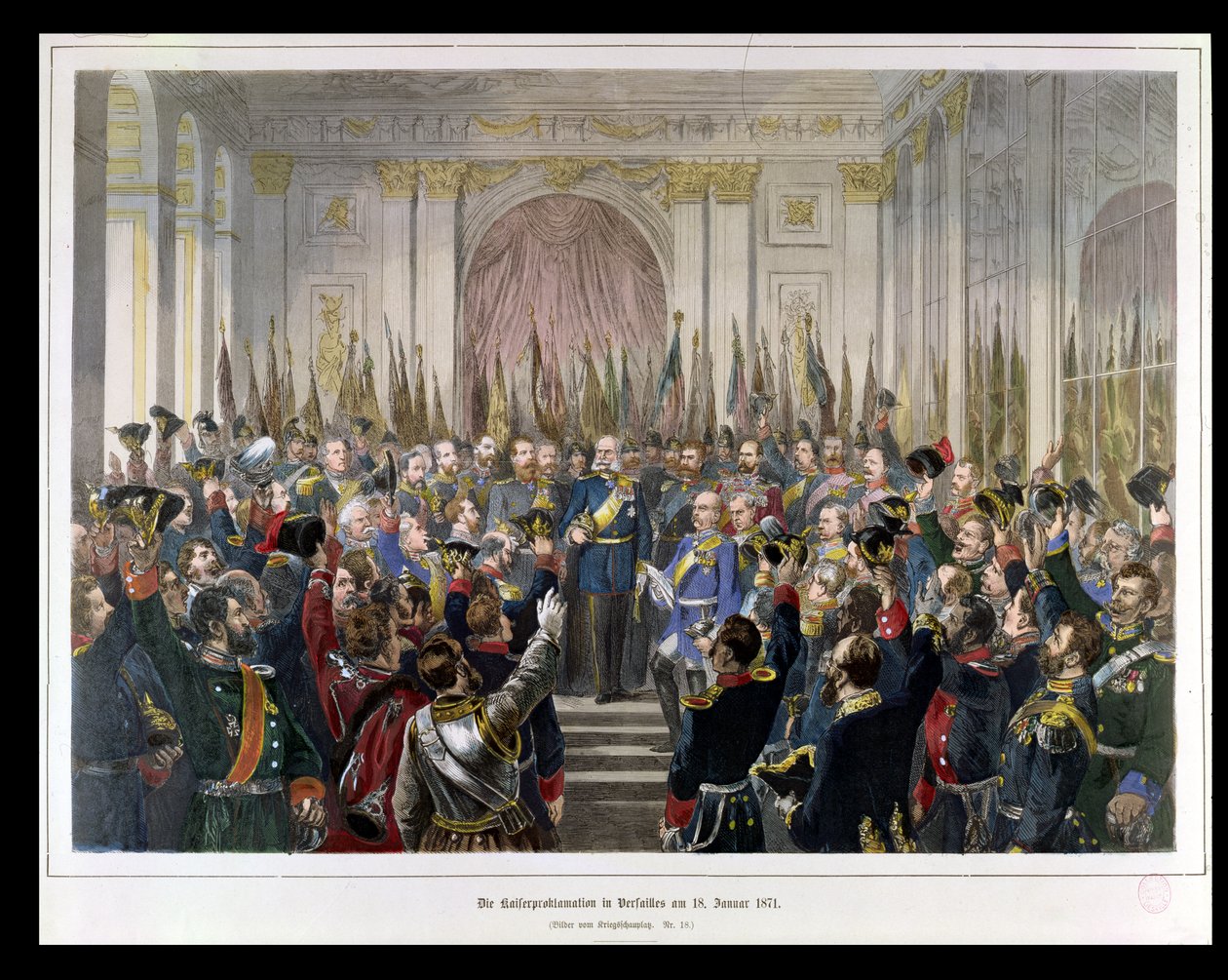 La Proclamación de Guillermo como Kaiser del nuevo Reich Alemán, en el Salón de los Espejos en Versalles el 18 de enero de 1871, 1871 de German School