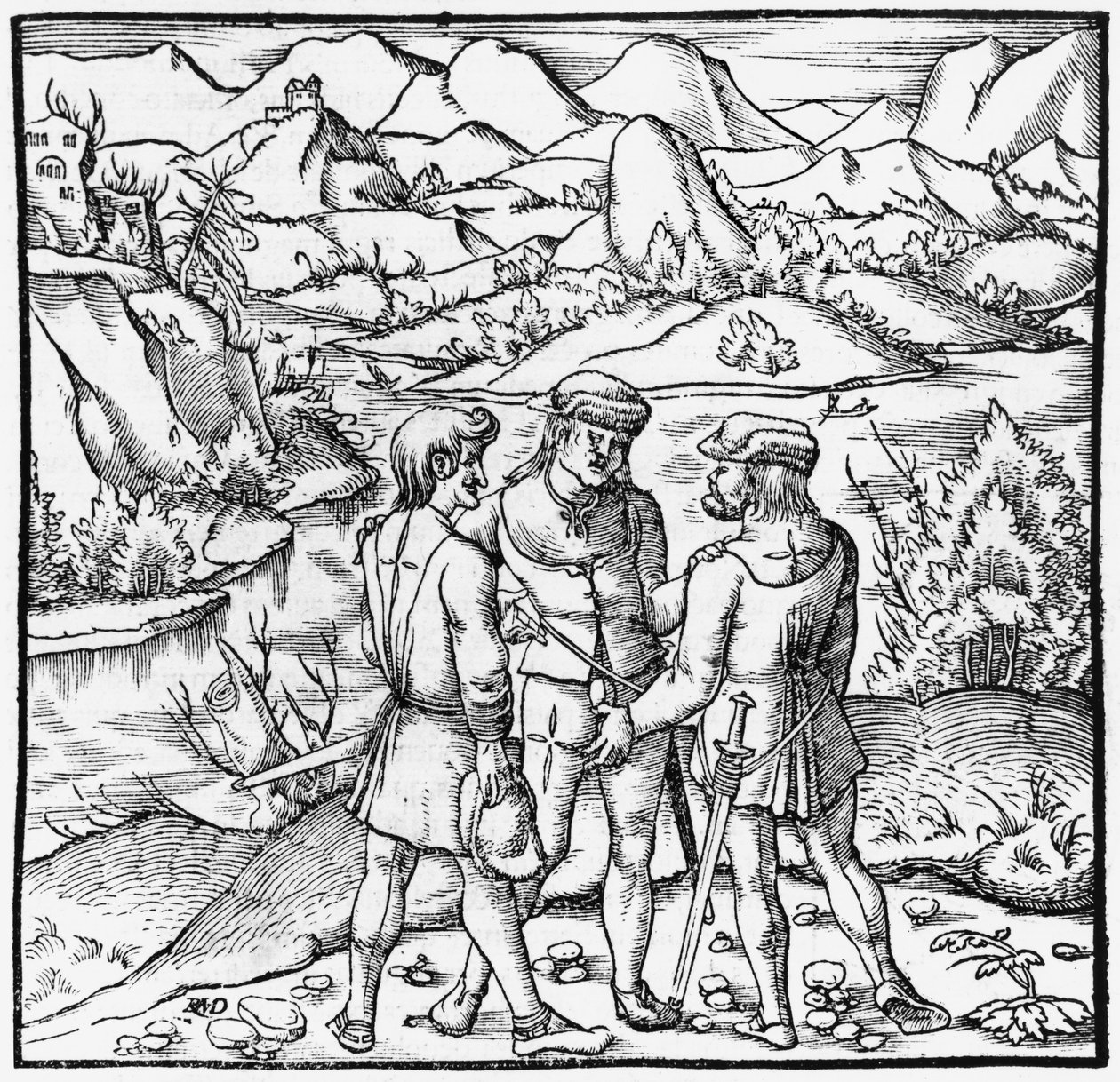 El Juramento de Rutli, ilustración de Cosmographie Universelle por Sebastien Munster, Basilea, publicado en 1559 de German School