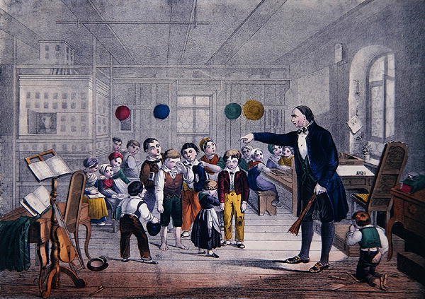 El maestro de escuela del pueblo, c.1850 de German School