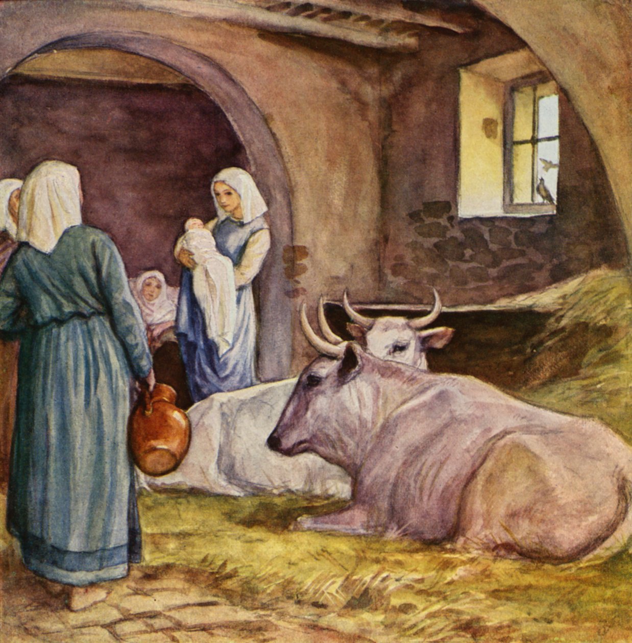 El nacimiento de San Francisco (litografía en color) de German School