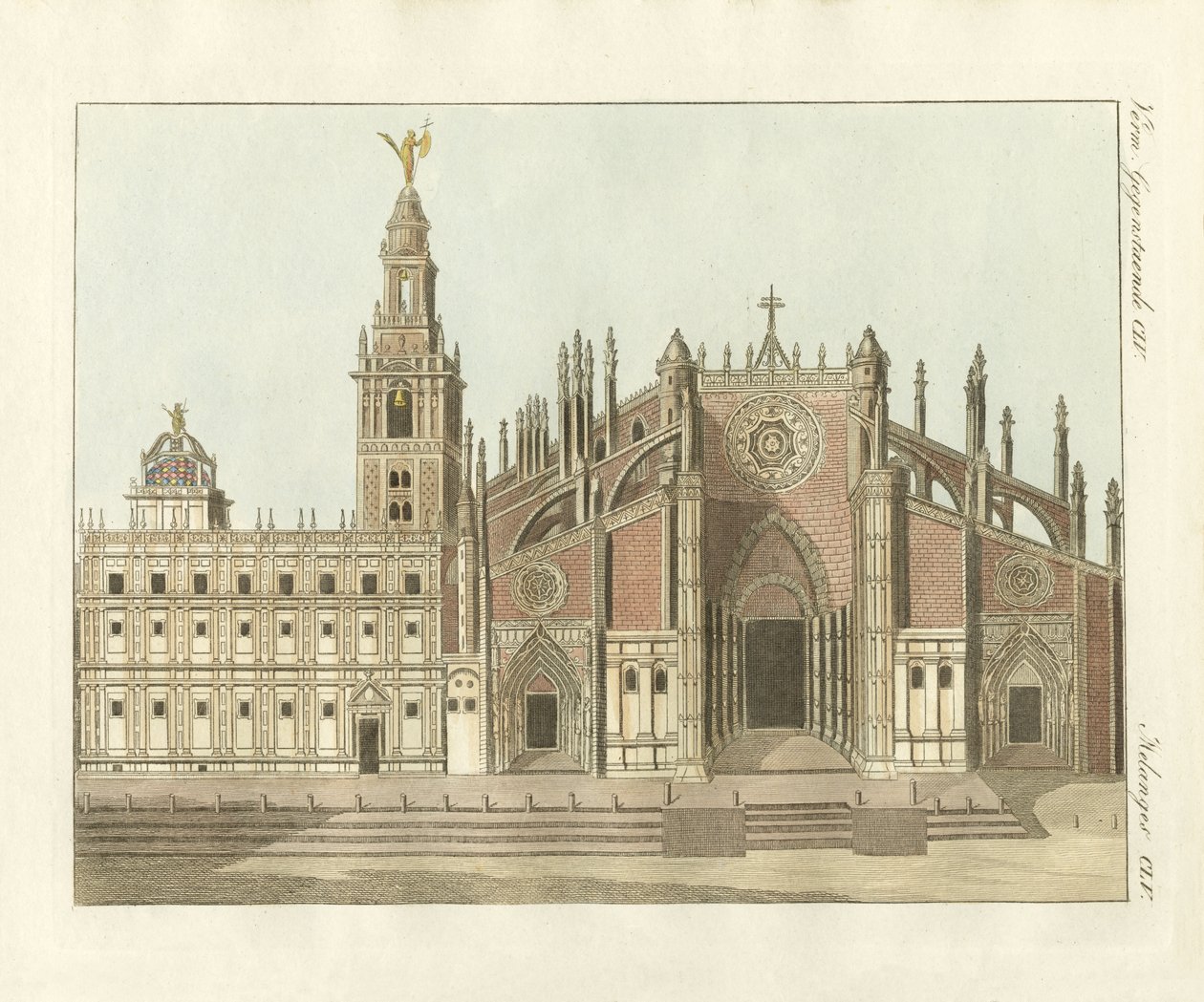 La catedral o iglesia metropolitana de Sevilla (grabado en color) de German School