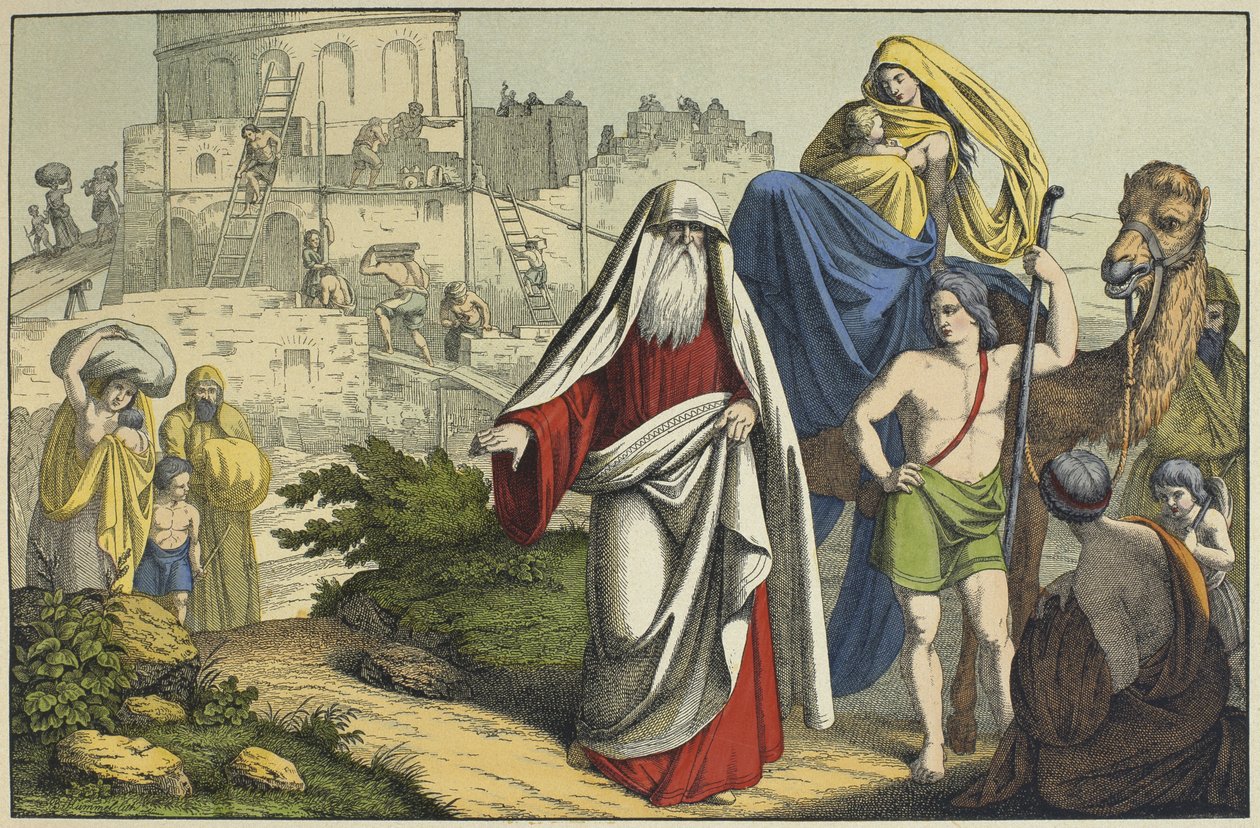 La construcción de la Torre de Babel, ilustración de L