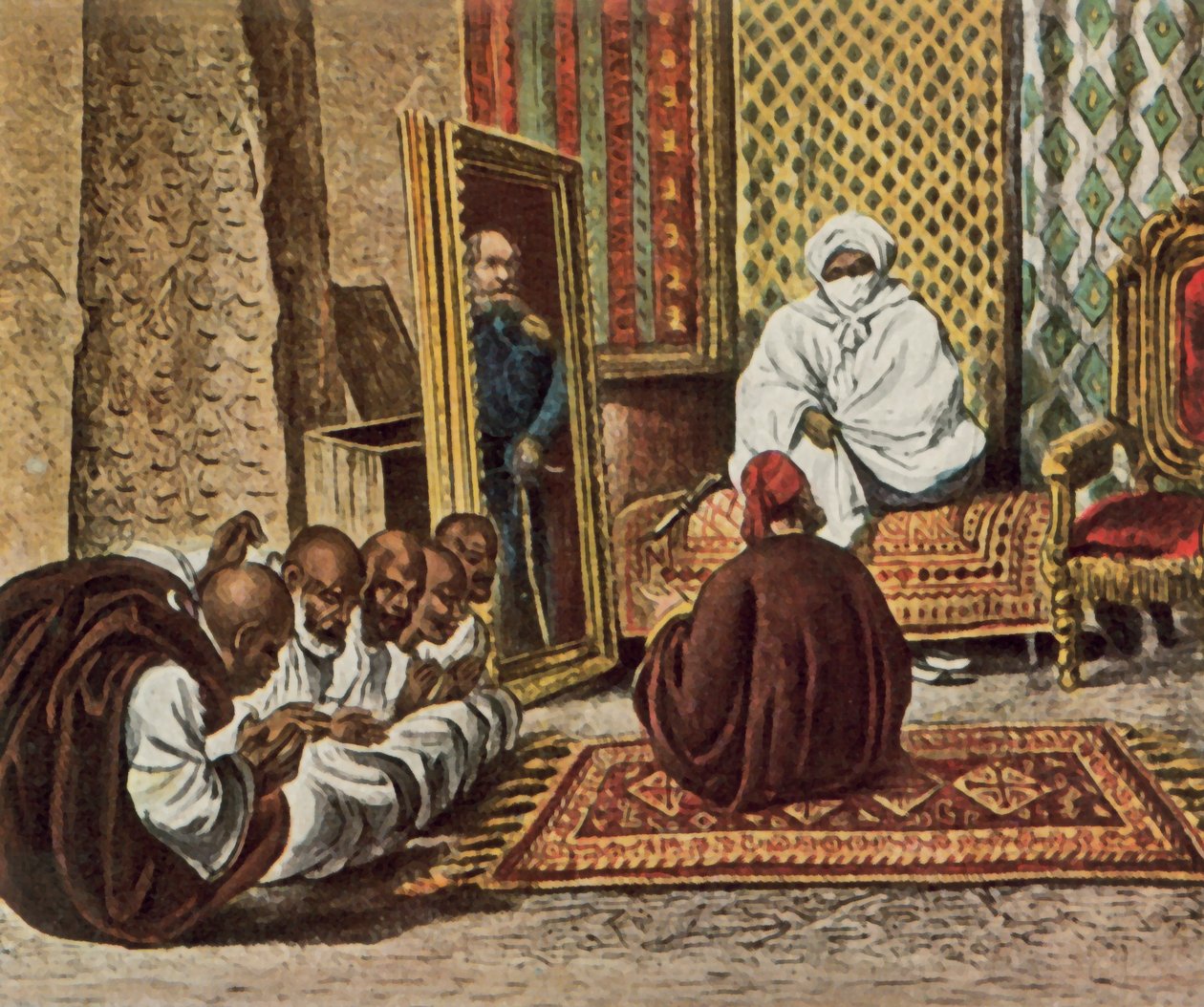 El explorador Nachtigal visita al jeque Omar de Bornu, 5 de junio de 1870 (litografía en color mejorada). de German School