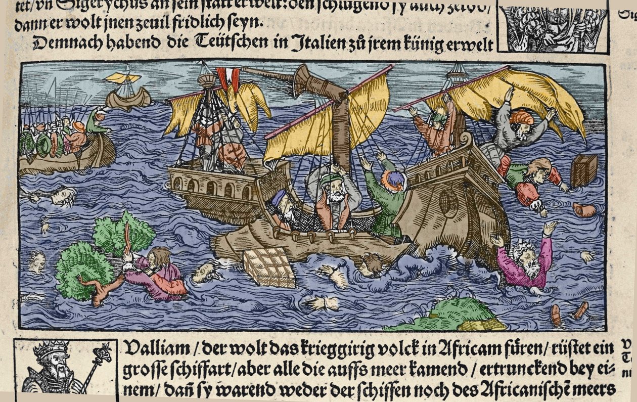 El naufragio. Grabado de "Den Edlen Strenghen Besten Fromen" de Johann Stumpff. principios del siglo XVI. de German School