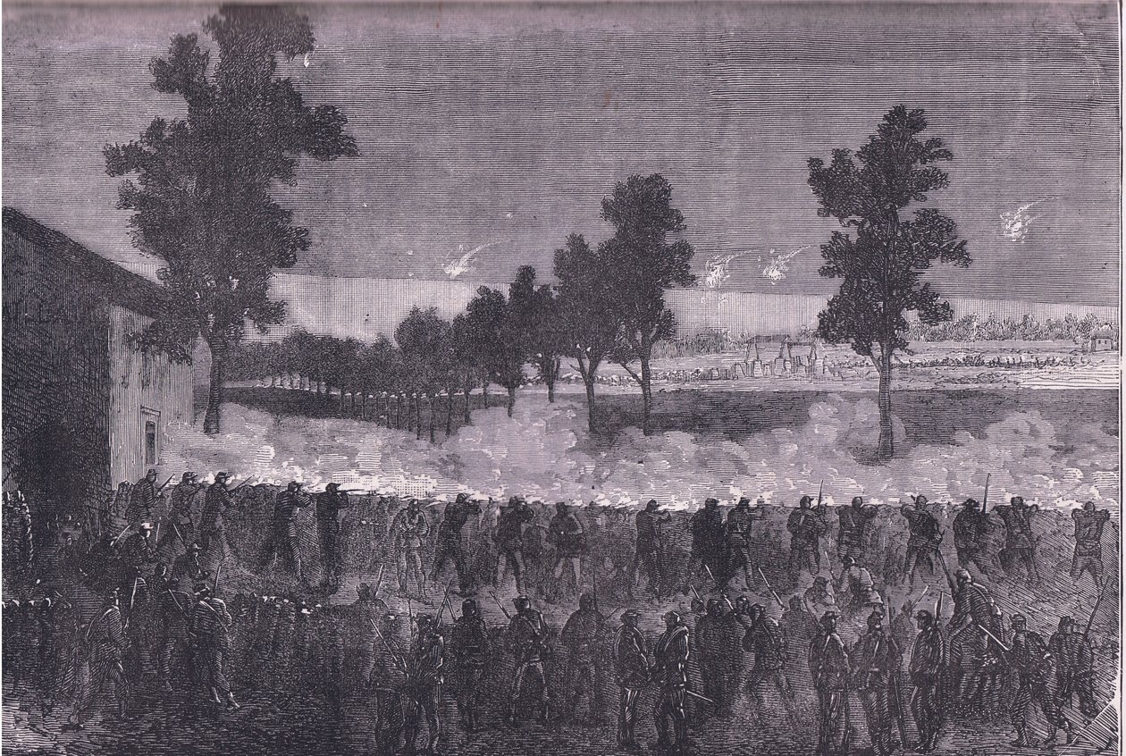 La salida de Cachan, Historia de la Guerra entre Francia y Alemania de Cassell, publicada por Cassell and Company Limited, c.1890 (litografía) de German School