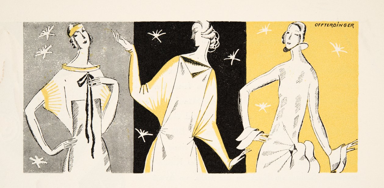 Three womem om dresses, from Styl, pub.1922 (pochoir print) de German School