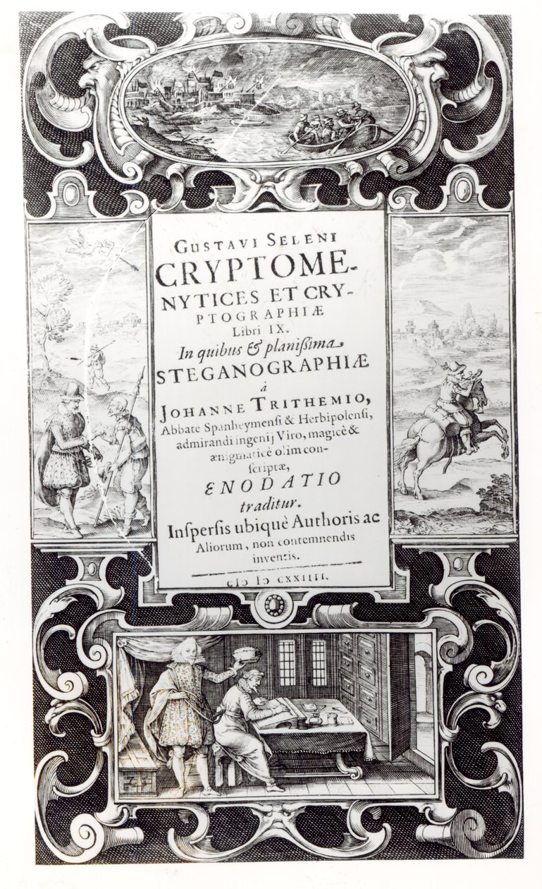 Página de título del Libro 9 de Cryptomenysis y Cryptography por Gustavus Selenus (Augustus, Duque de Brunswick), 1624 de German School