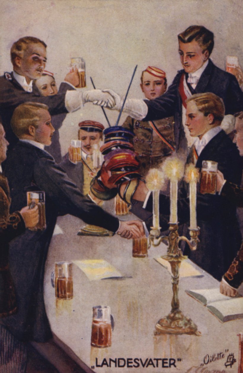 Brindando por la patria (litografía en color) de German School