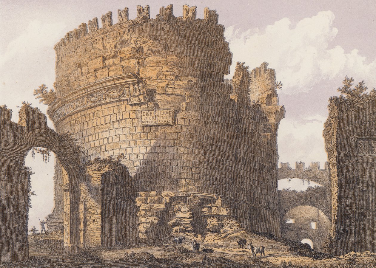 Tumba de Caecilia Metella, Roma (litografía en color) de German School