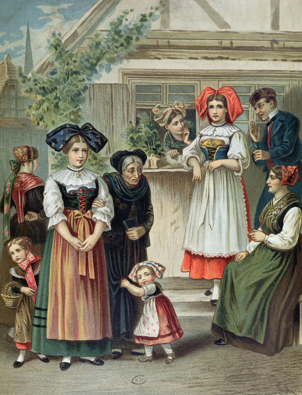 Trajes tradicionales de la región de Estrasburgo, c. 1870-80 de German School