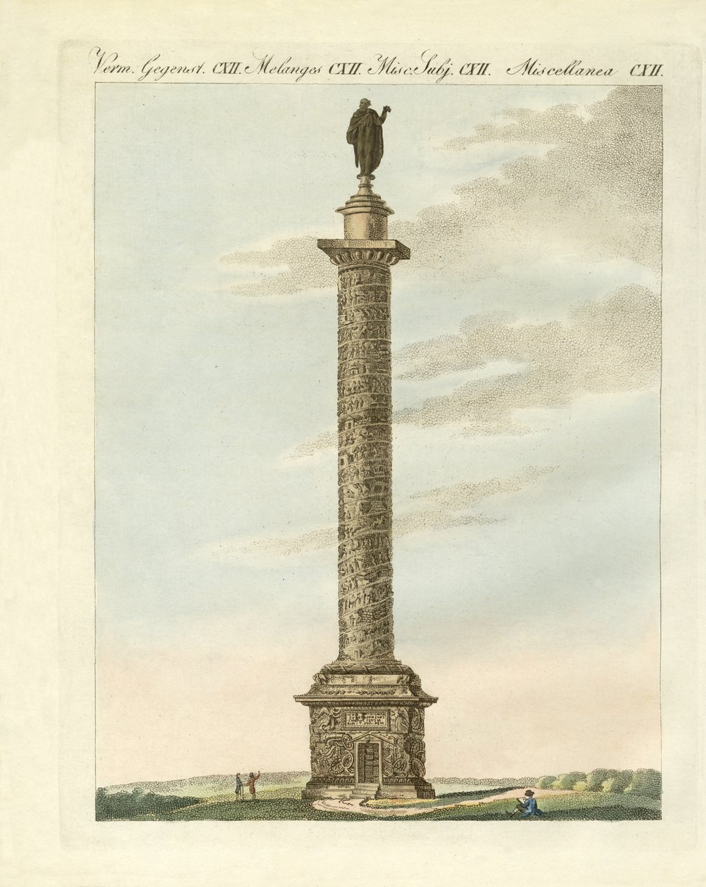 Columna de Trajano en Roma (grabado coloreado) de German School