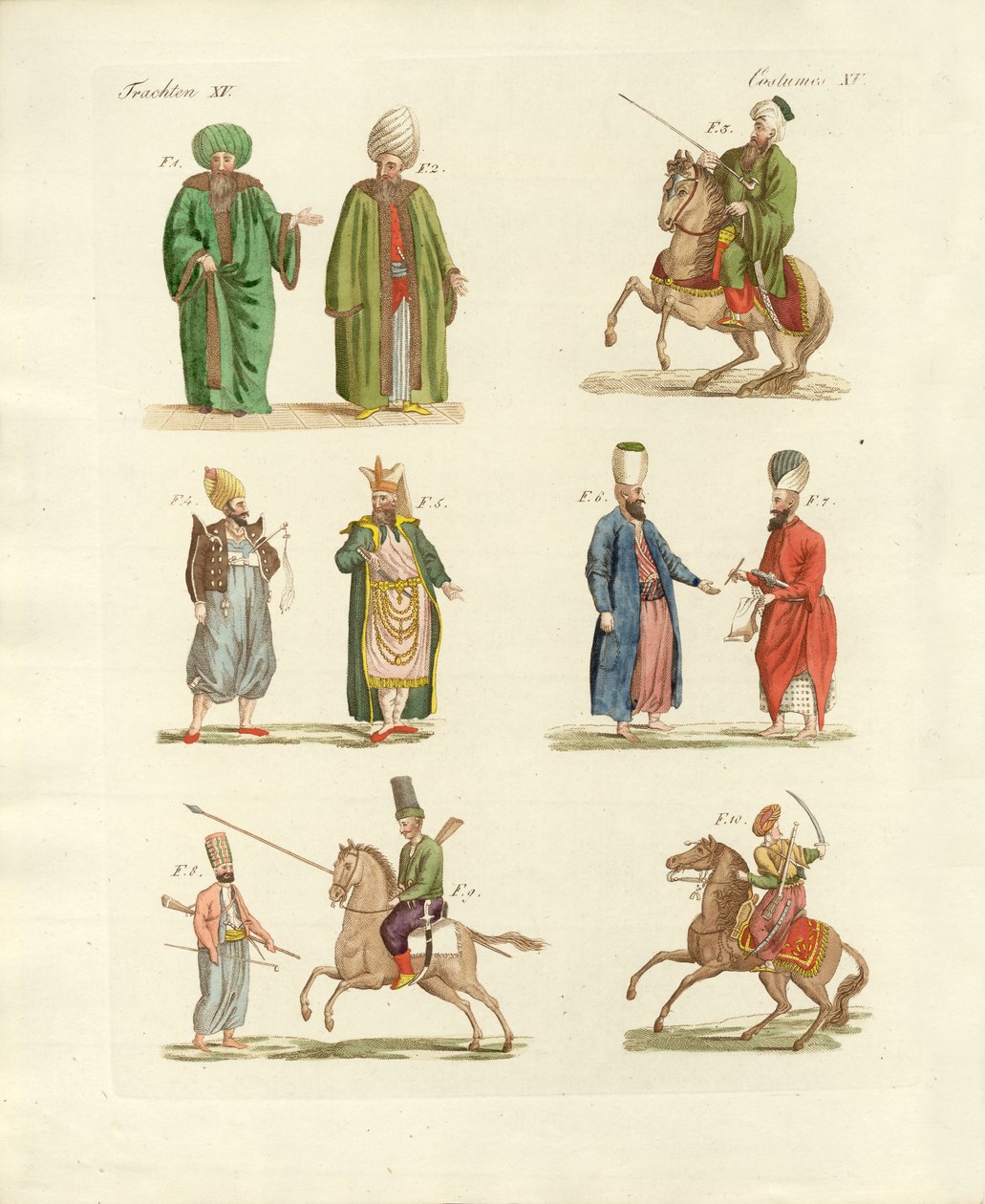Trajes nacionales turcos (grabado en color) de German School