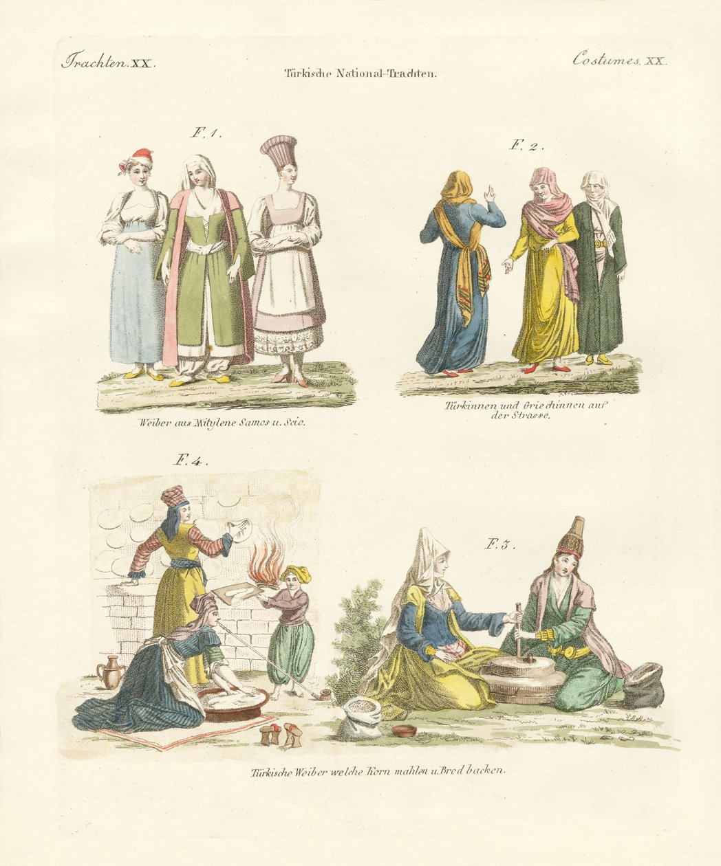 Trajes nacionales turcos (grabado en color) de German School