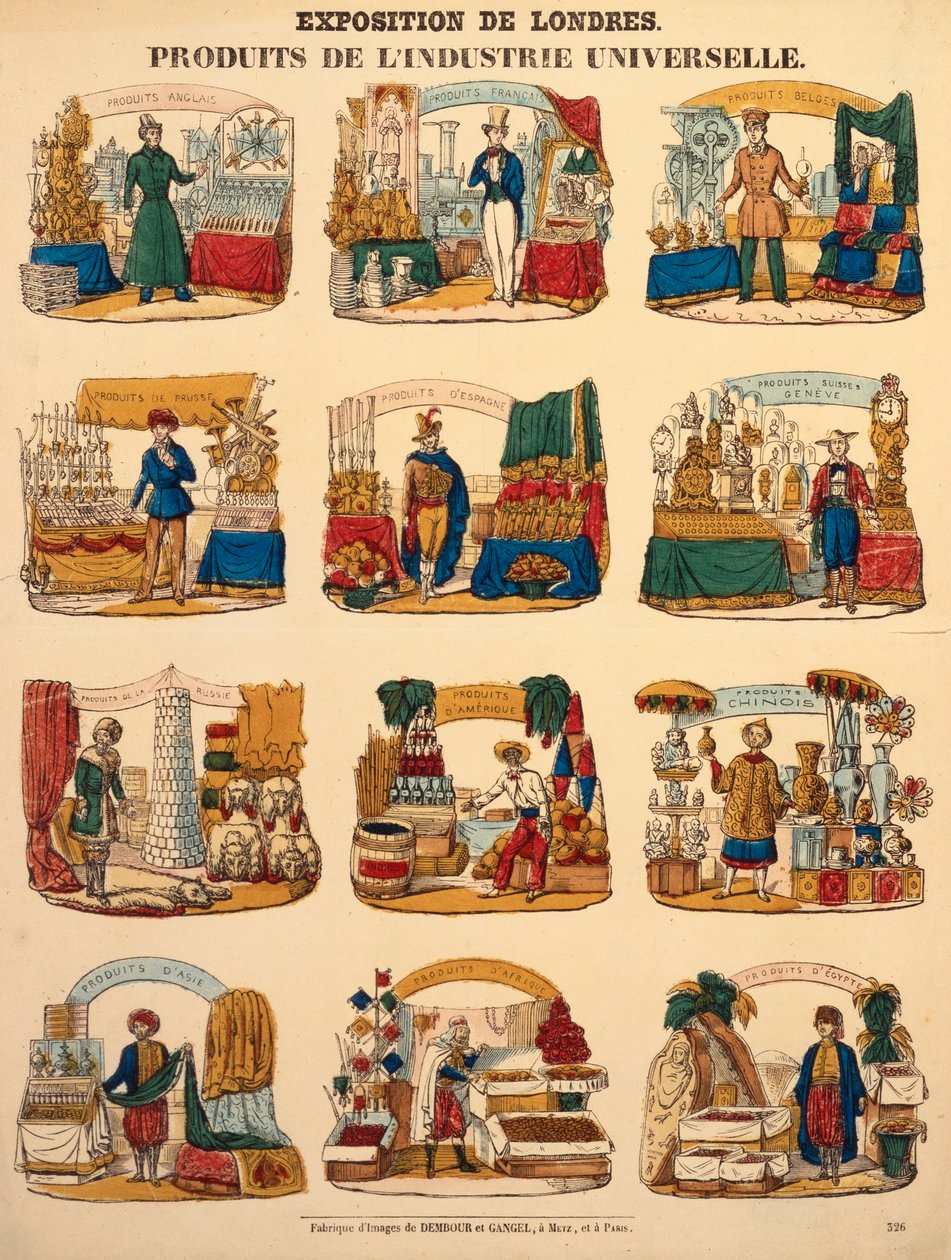 Doce stands de exhibición de varias naciones en la Gran Exposición de Londres, publicada por Dambour & Gangel, Metz, 1851 de German School