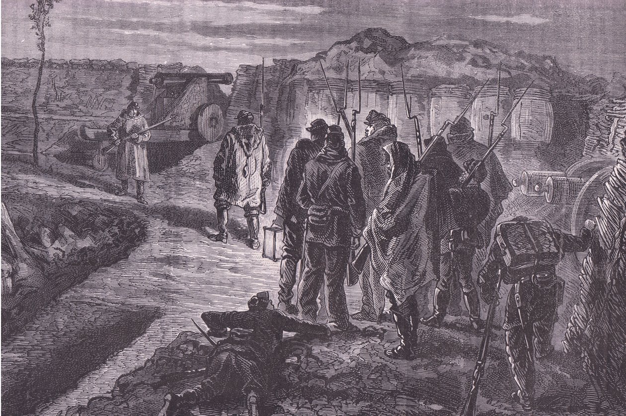 Sobre las murallas, Historia de la Guerra entre Francia y Alemania de Cassell, publicada por Cassell and Company Limited, c.1890 (litografía) de German School