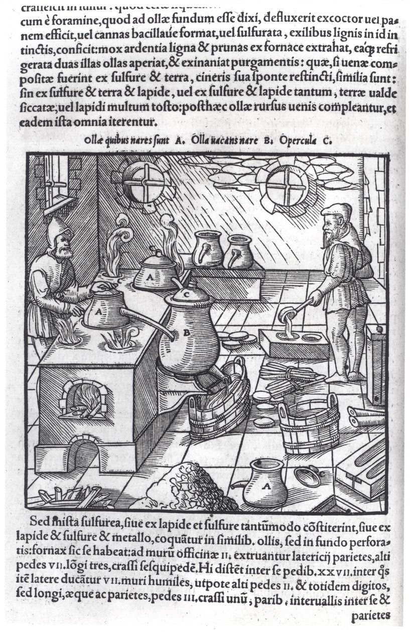 Usando azufre, de De Re Metallica por Georg Bauer (1494-1566), conocido como Agricola de German School