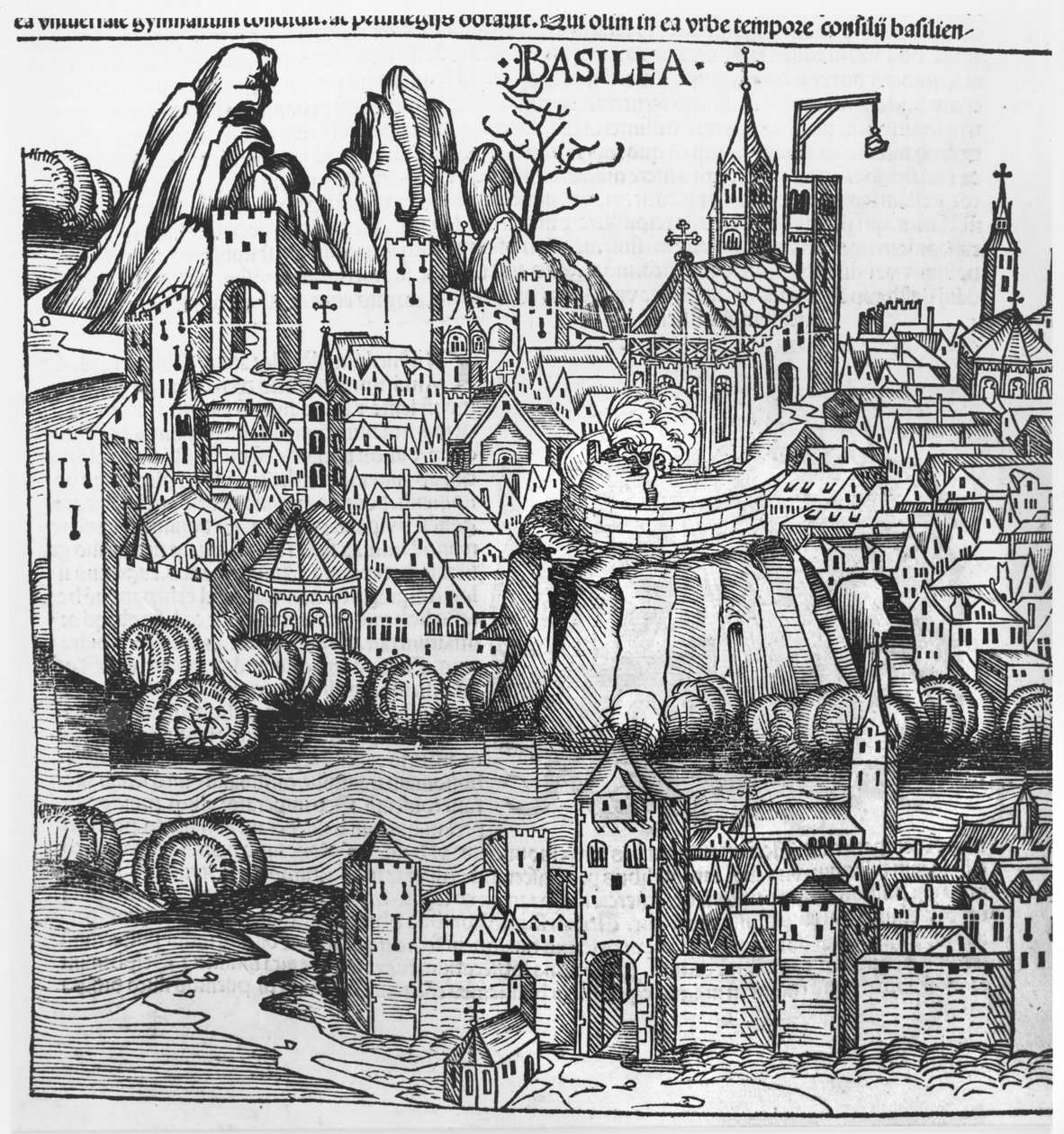 Vista de Basilea, ilustración de la Crónica de Nuremberg por Hartmann Schedel, 1493 de German School