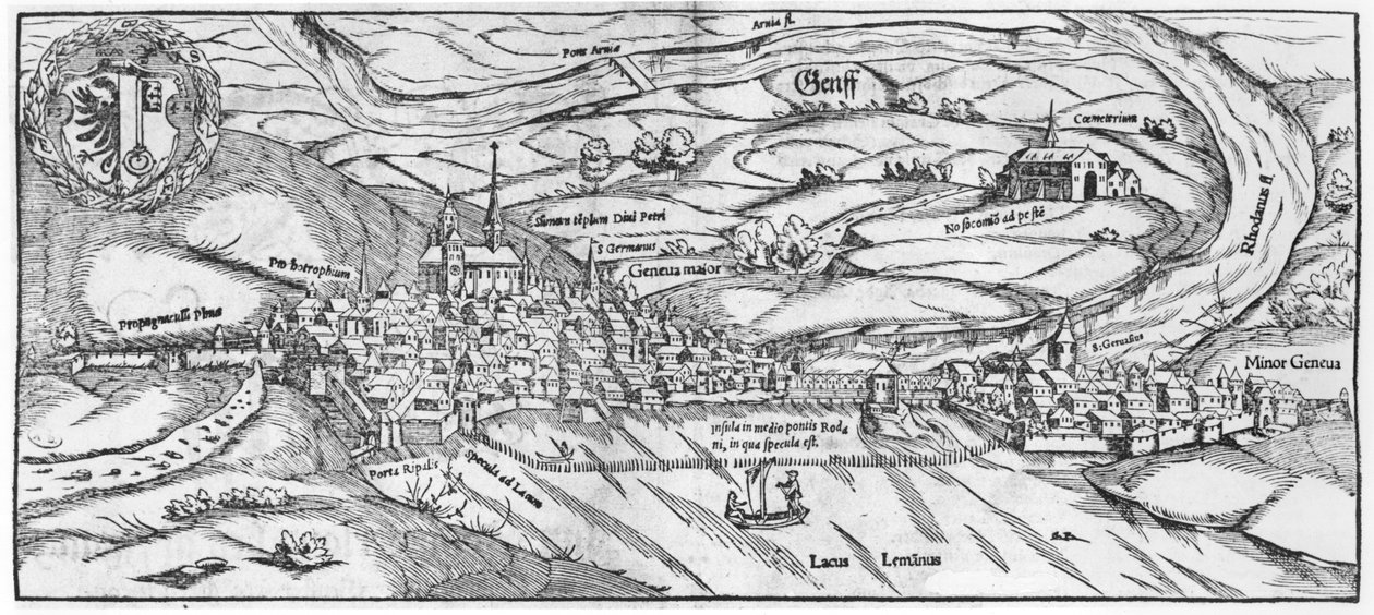 Vista de Ginebra, de Cosmographie Universelle por Sebastien Munster, Basilea, publicado en 1559 de German School