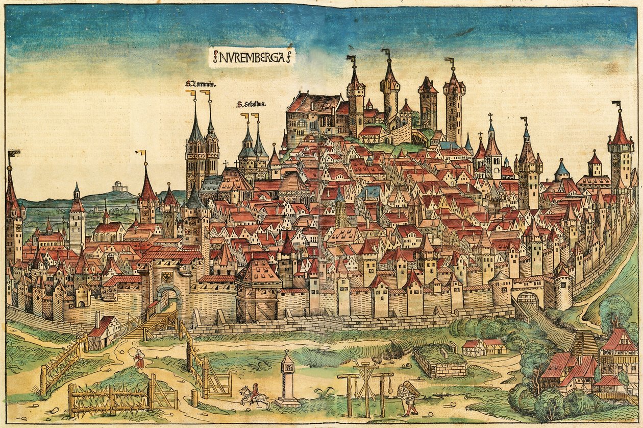 Vista de la ciudad de Núremberg, publicado en la Crónica de Núremberg, 1493 de German School