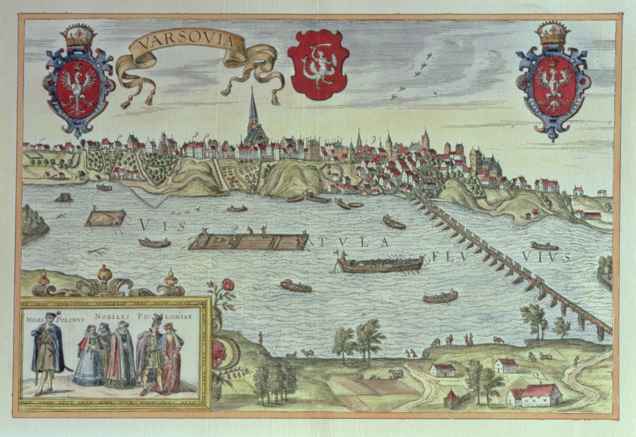 Vista de la ciudad de Varsovia junto al río Vístula, de "Escenas de ciudades europeas antiguas" (grabado) de German School