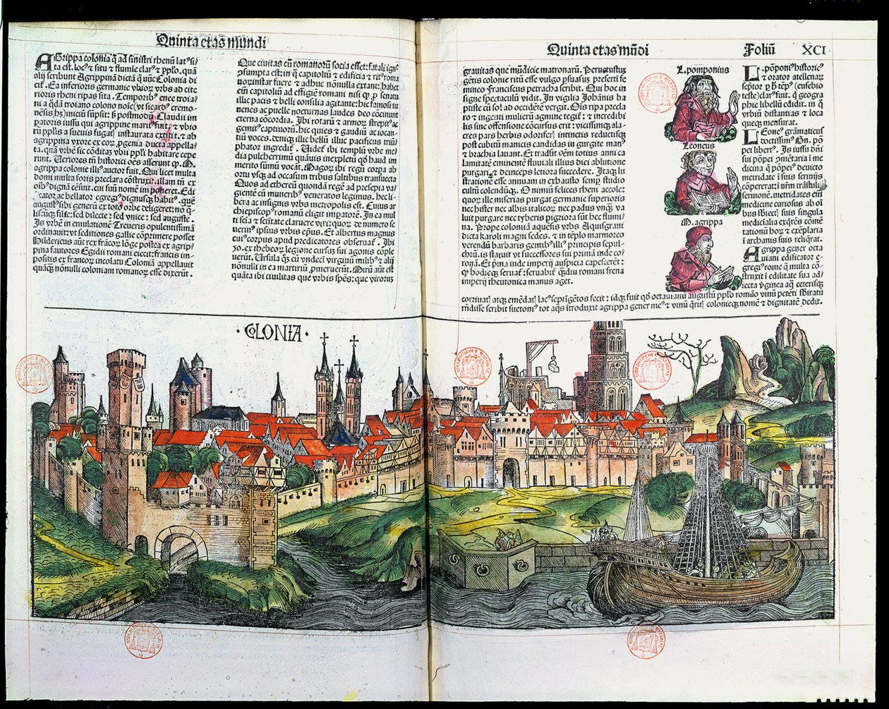 Vista de la ciudad de Colonia, de la Crónica de Núremberg de Hartmann Schedel, 1493 de German School