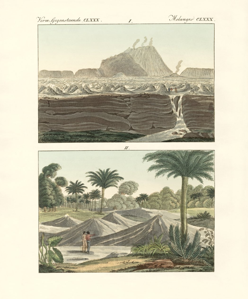 Vistas de algunos volcanes en el reino de Nueva España en América (grabado coloreado) de German School