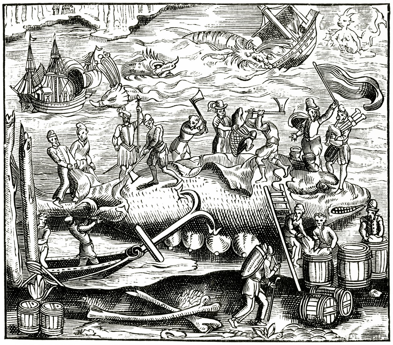 Pesca de ballenas, después de un grabado en Cosmographie Universelle de Munster, publicado en 1552 de German School