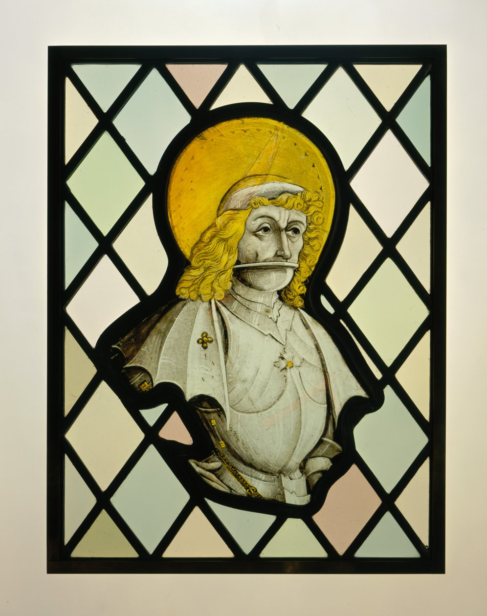 Fragmento de panel de ventana con santo blindado de German School