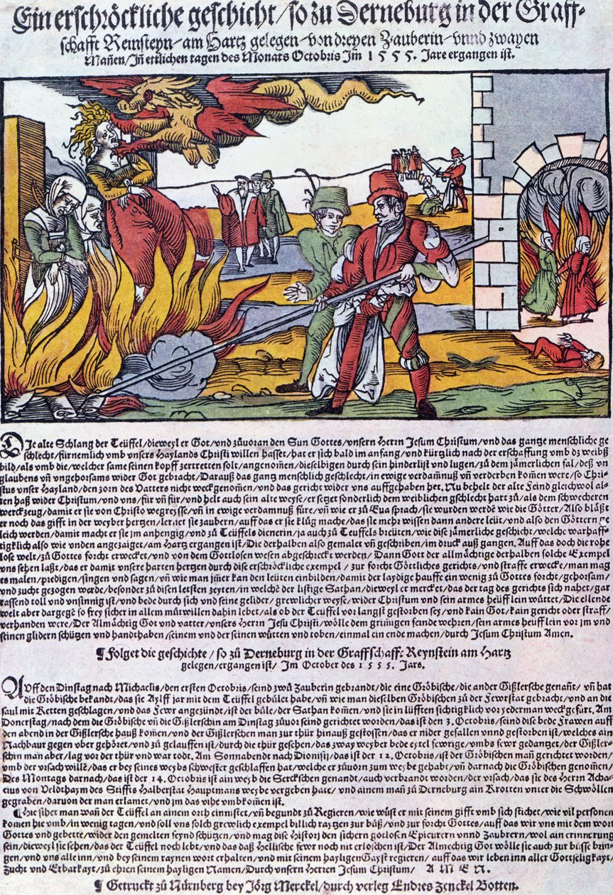 Brujas quemadas en Derneburg en 1555 de German School