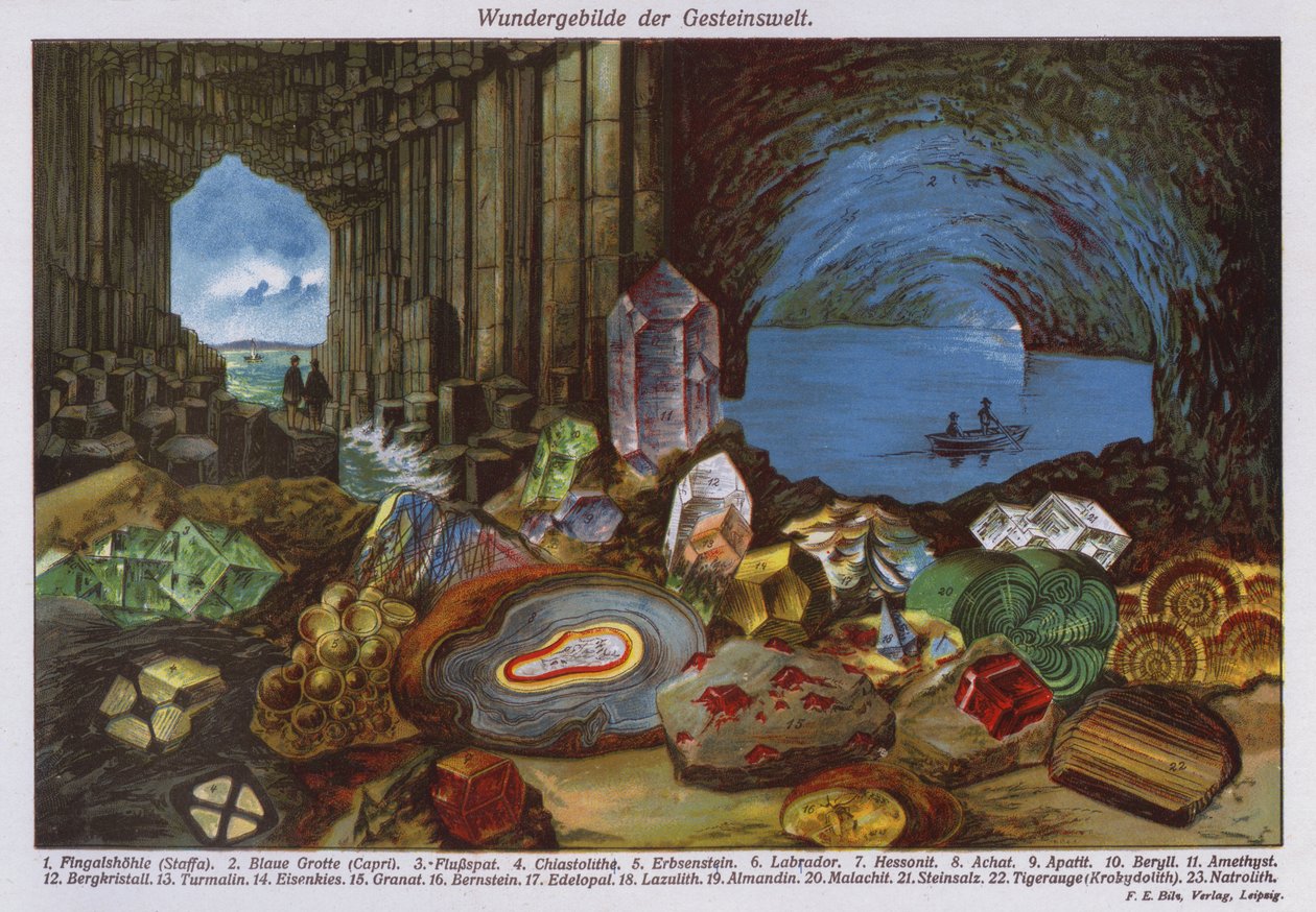 Maravillas del mundo o rocas y cristales (litografía en color) de German School