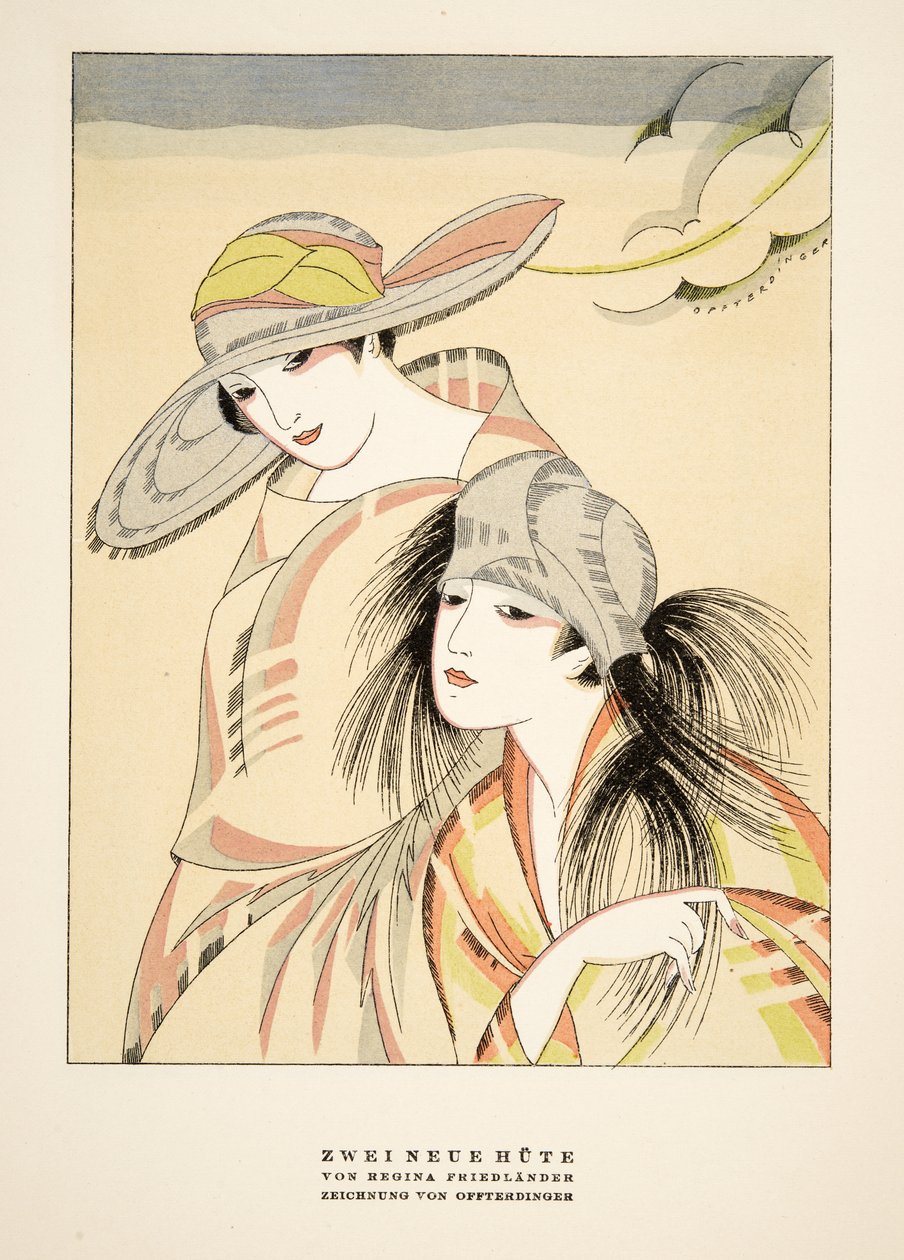 Zwei Neue Hute de Regina Friedlander, de Styl, pub.1922 (impresión en pochoir) de German School