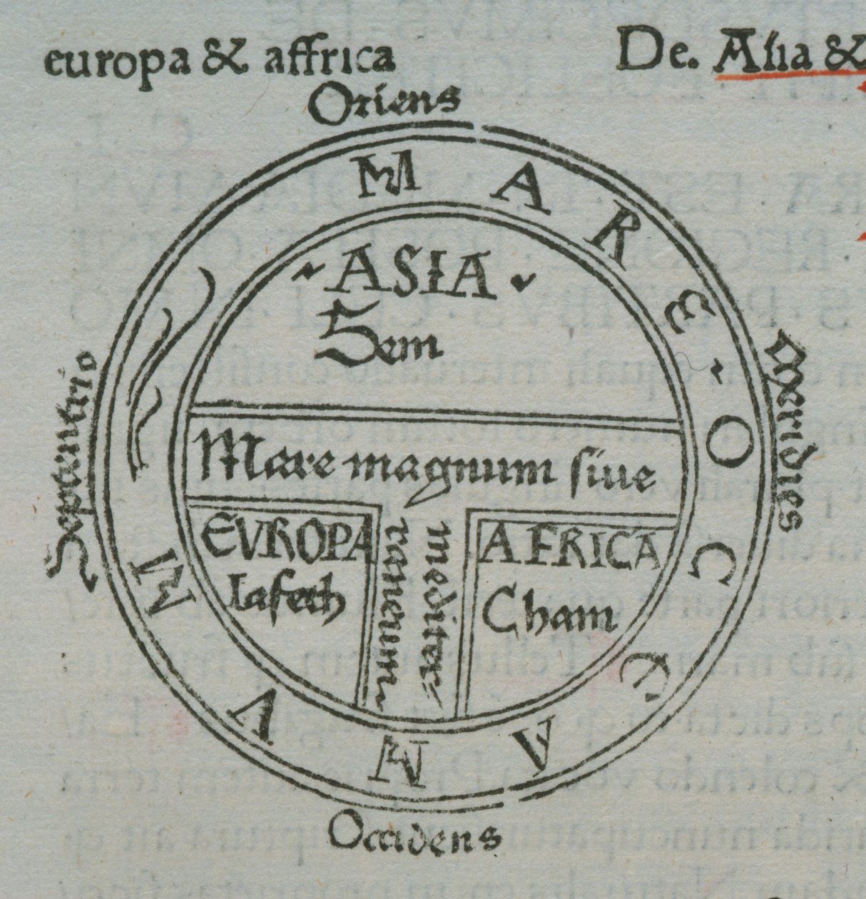 f.177v Mapa T-en-O, con nombres de lugares en letra impresa, de Isidoro de Sevilla, Liber Etimologiarvm de German School