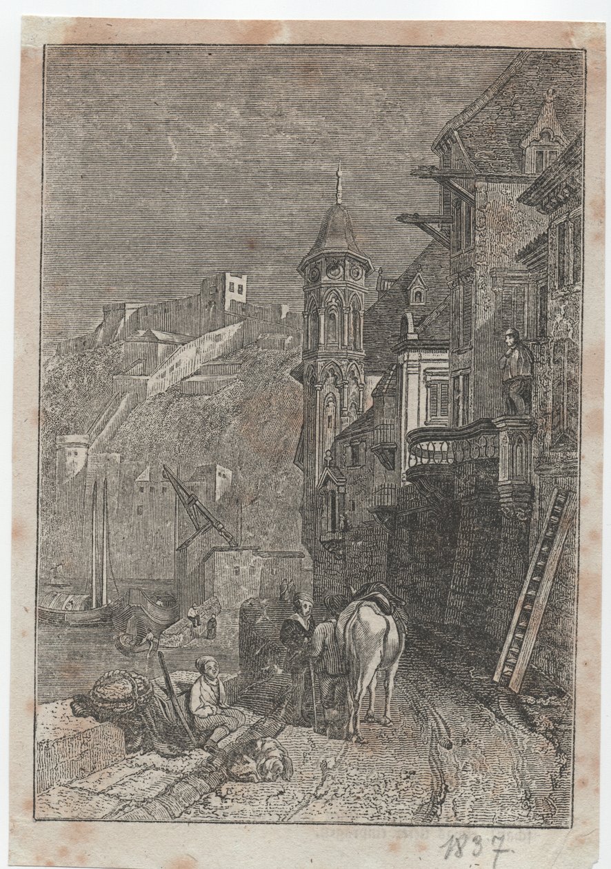 escena de ciudad medieval de German School